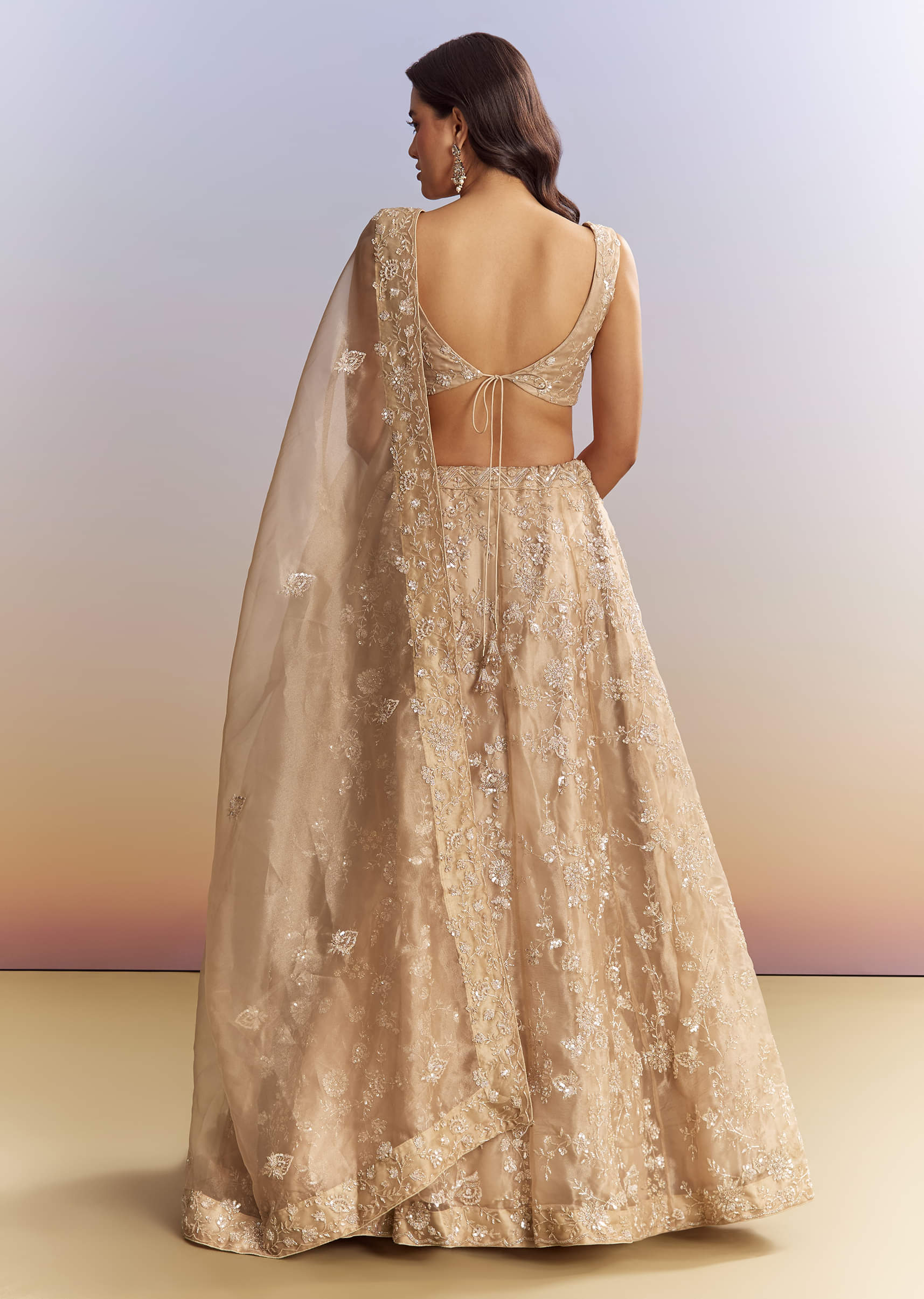Beige Tissue Bridesmaid Lehenga With Heavy Embroidery - Image 2