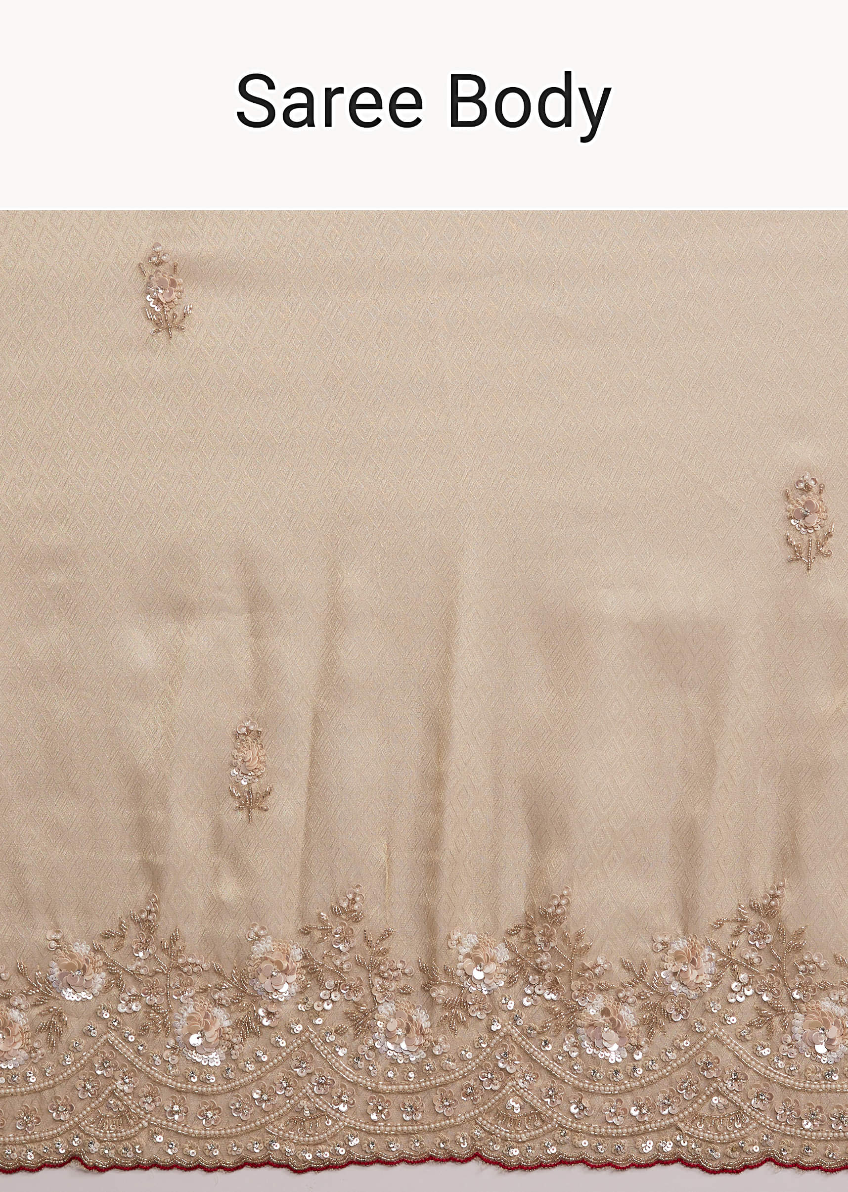 Beige Tissue Jacquard Saree With Heavy Hand Work - Image 9