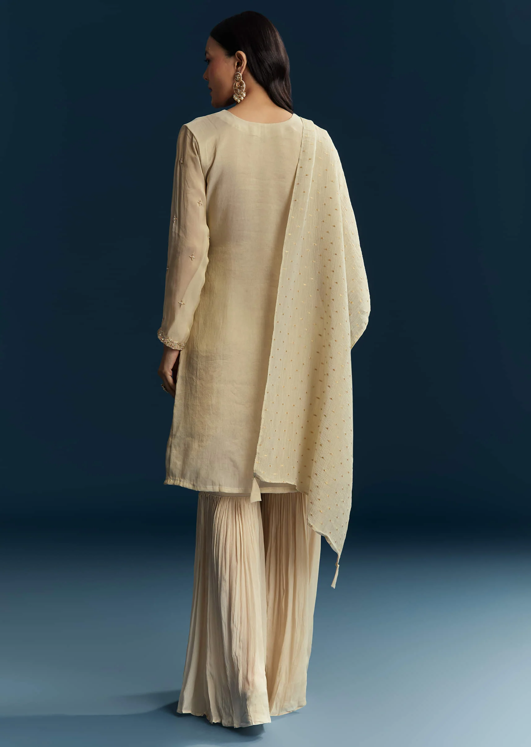 Beige Tissue Sharara Suit With Zardosi And Thread Work - Image 5
