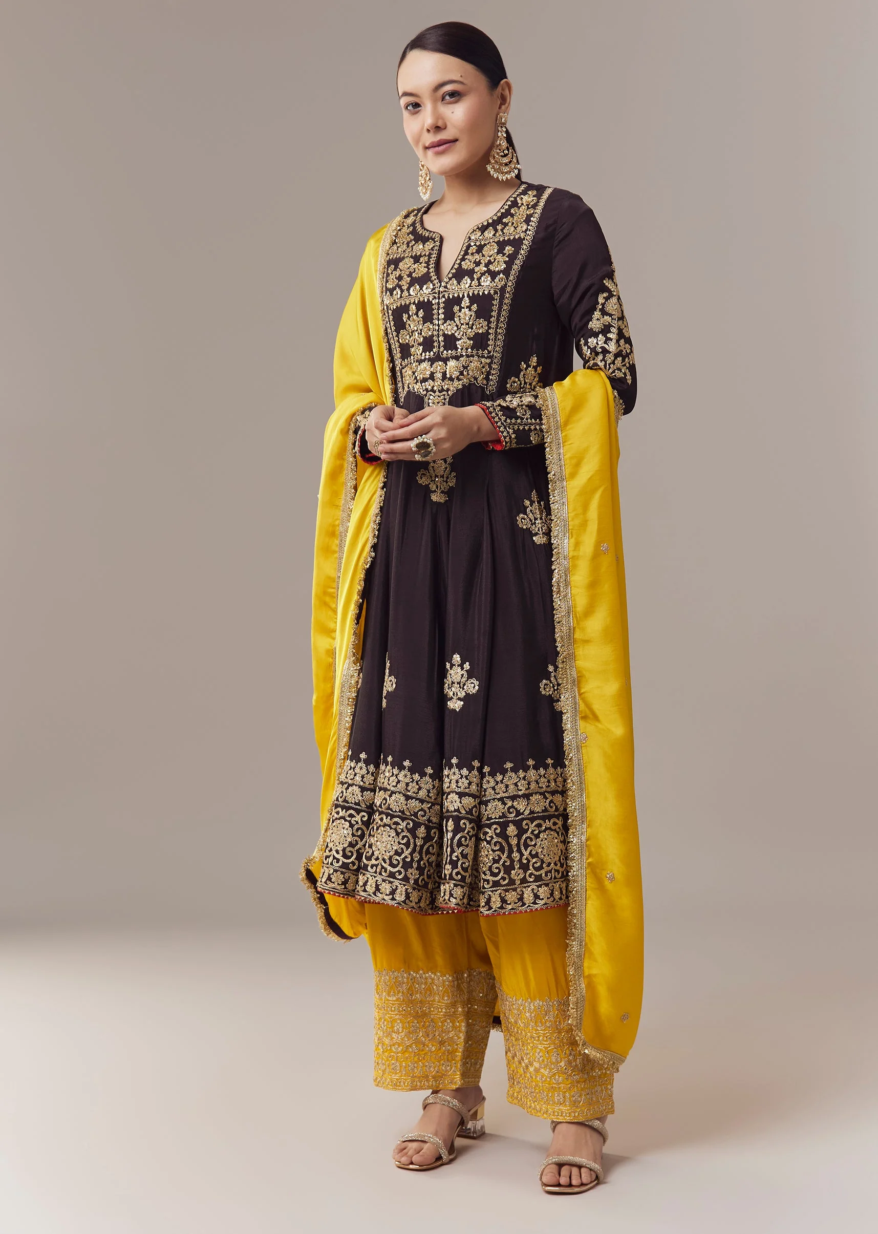 Black Anarkali Suit With Zari Cut Dana And Sequins Work