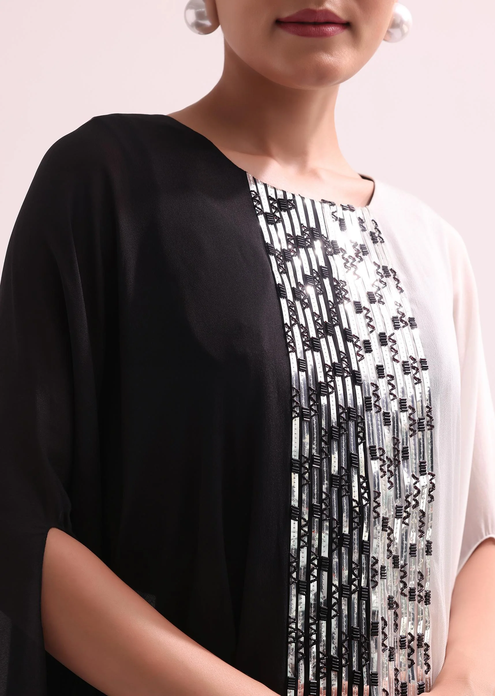 Black And White Embroidered Croptop And Palazzo Set - Image 4