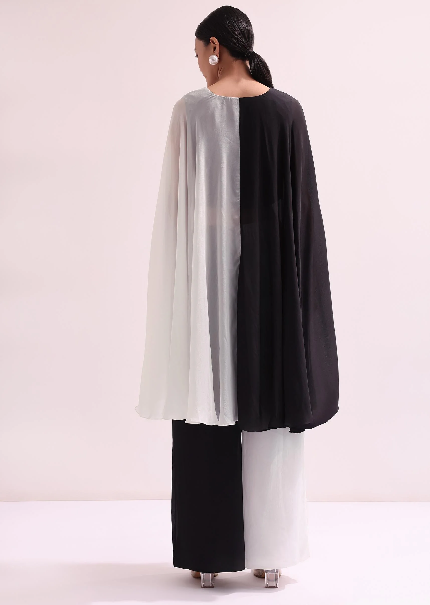 Black And White Embroidered Croptop And Palazzo Set - Image 5