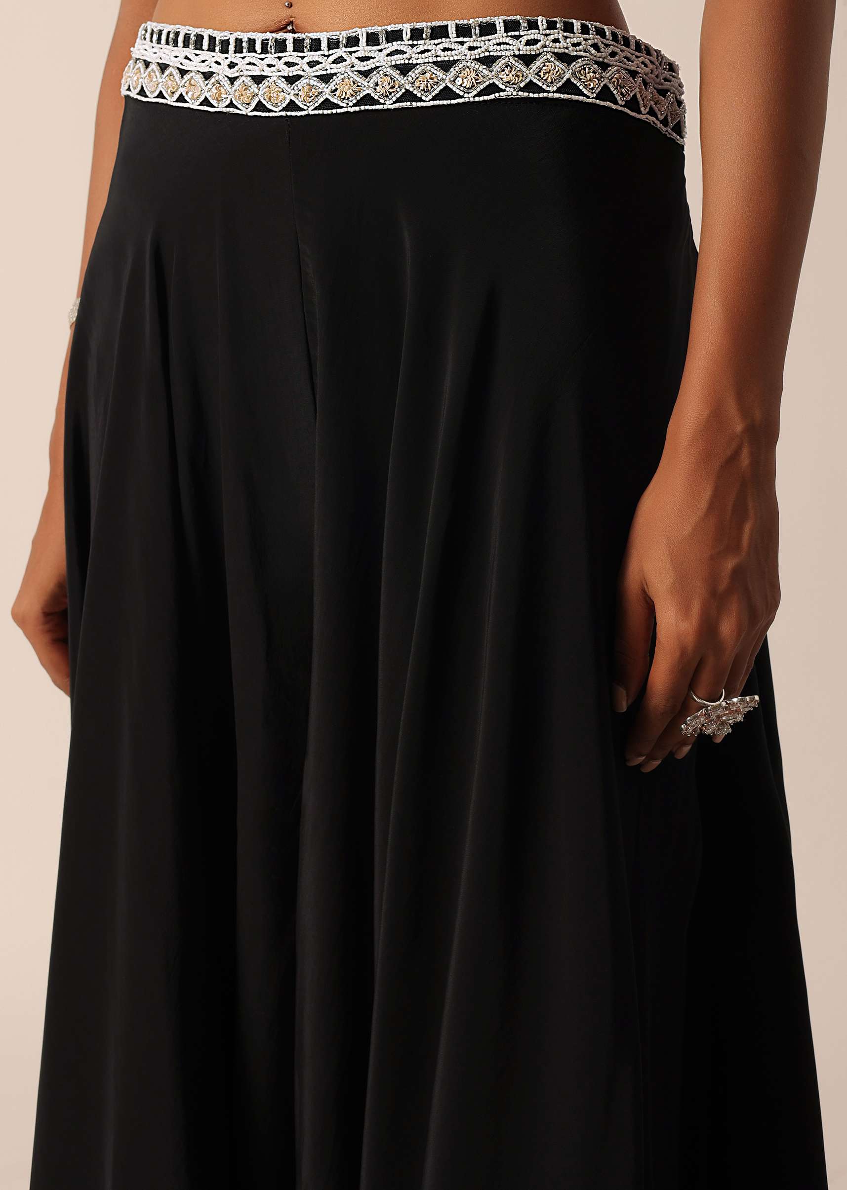 Black Bead Embellished Blouse And Palazzo Set - Image 6