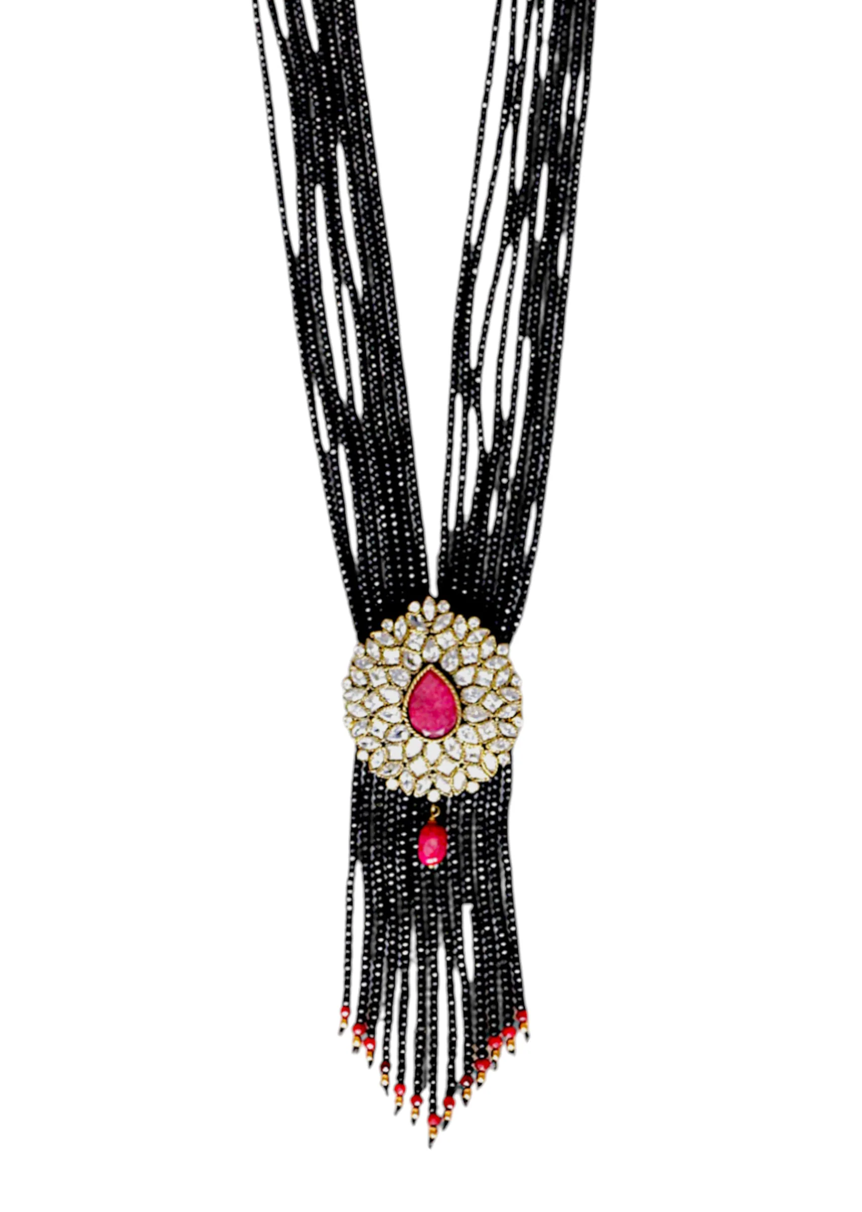 Black Beaded Fusion Pendant Long Necklace - Image 3