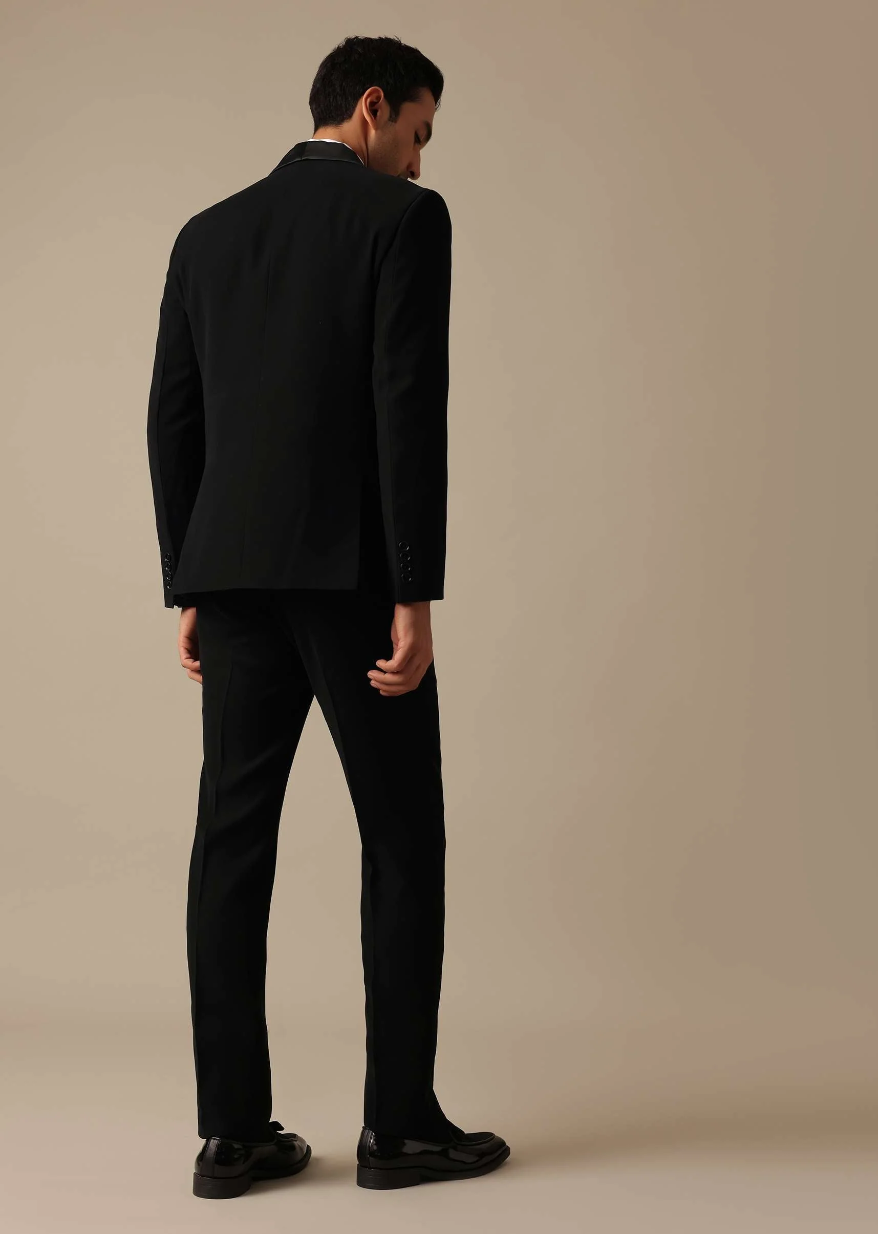 Black Blazer And Pant Set Tuxedo With Cutwork Detail - Image 5