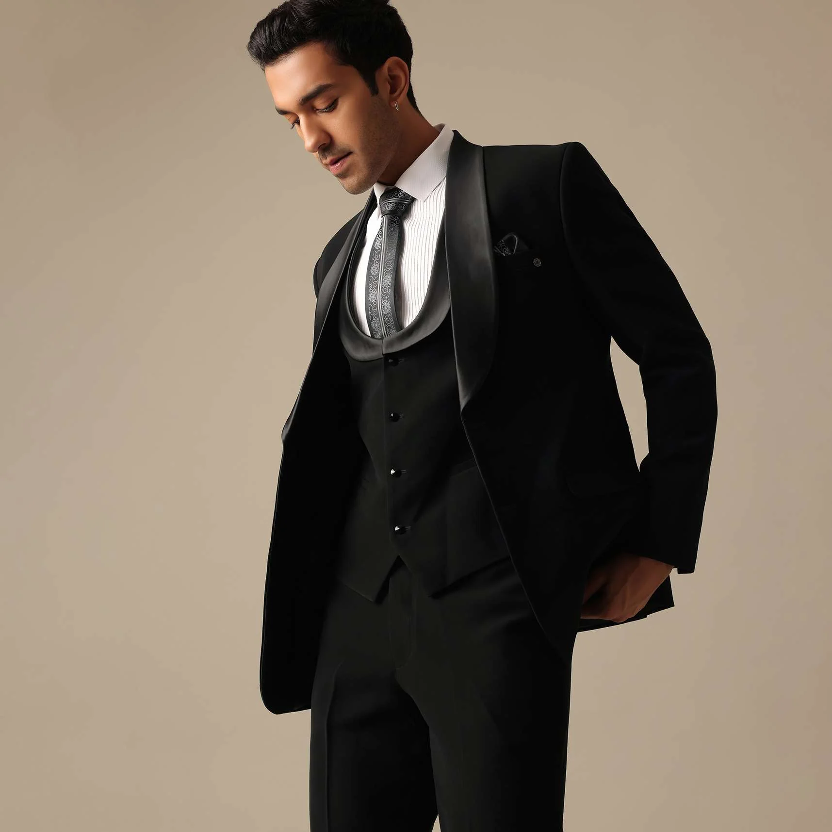 Black Blazer And Pant Set Tuxedo With Cutwork Detail - Image 6