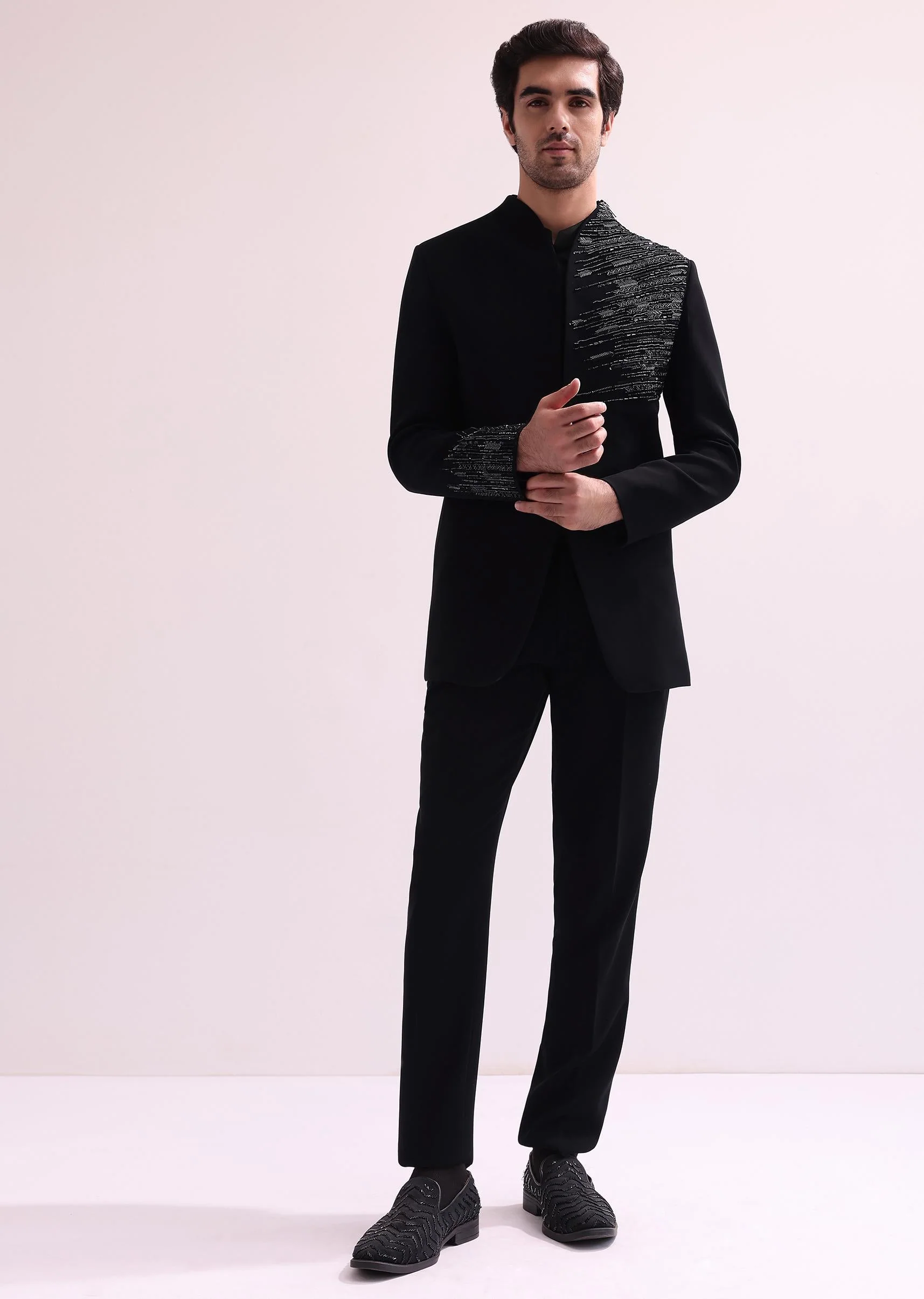 Black Chain Embellished Jacket With Shirt And Pants - Image 4