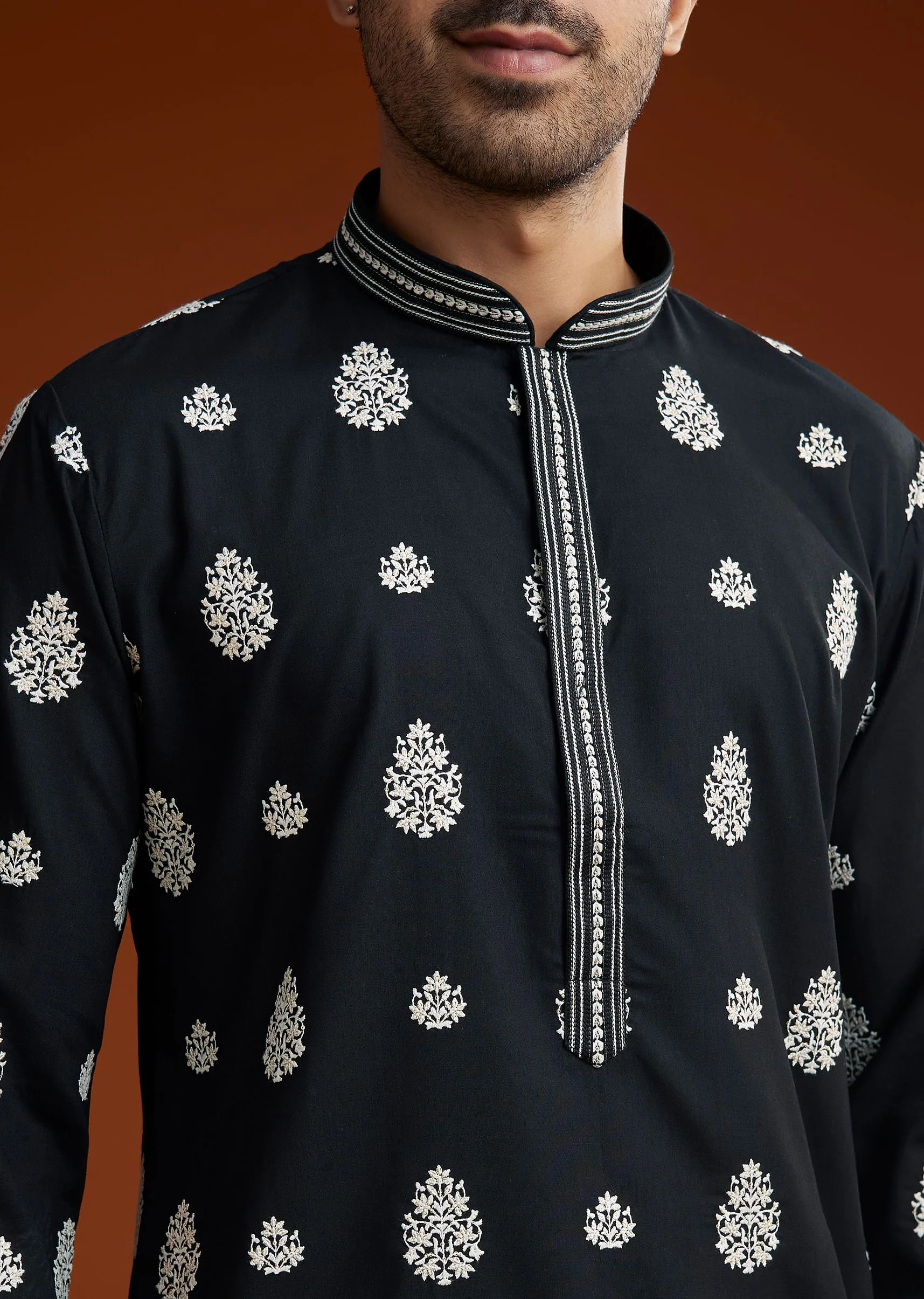 Black Chanderi Kurta Pant Set - Image 2