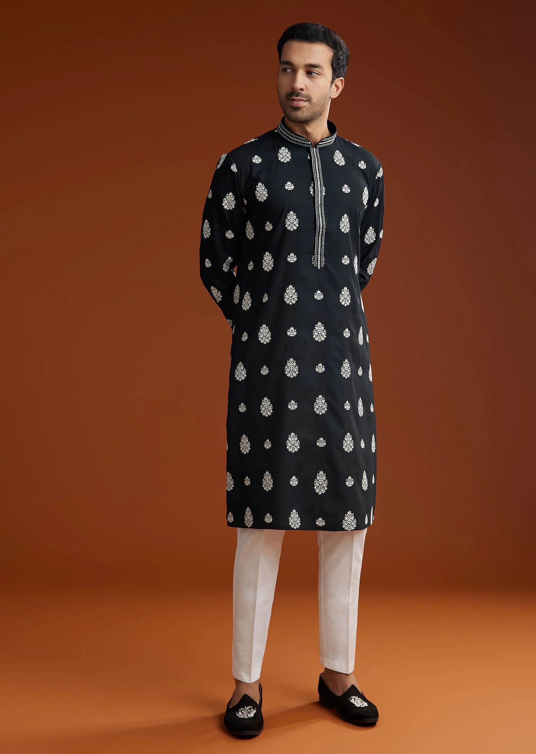 Black Chanderi Kurta Pant Set - Image 3