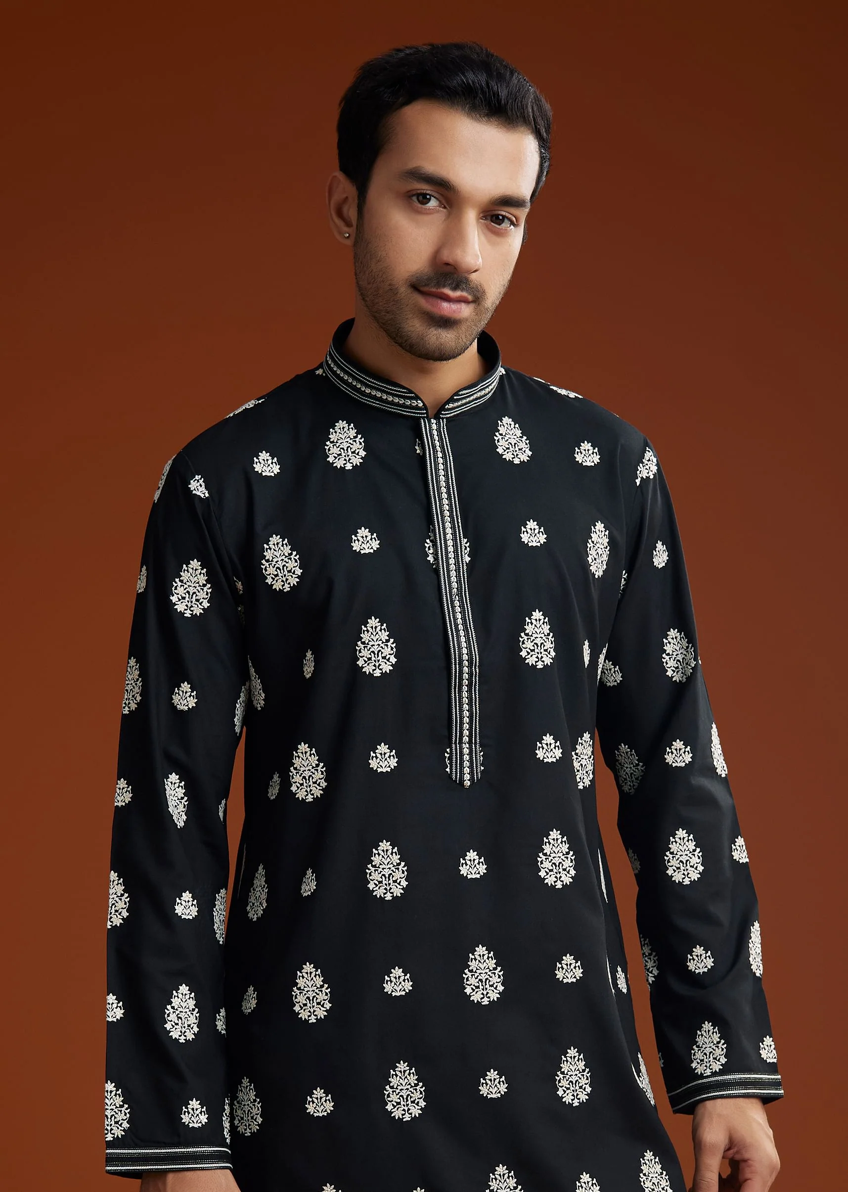 Black Chanderi Kurta Pant Set - Image 4