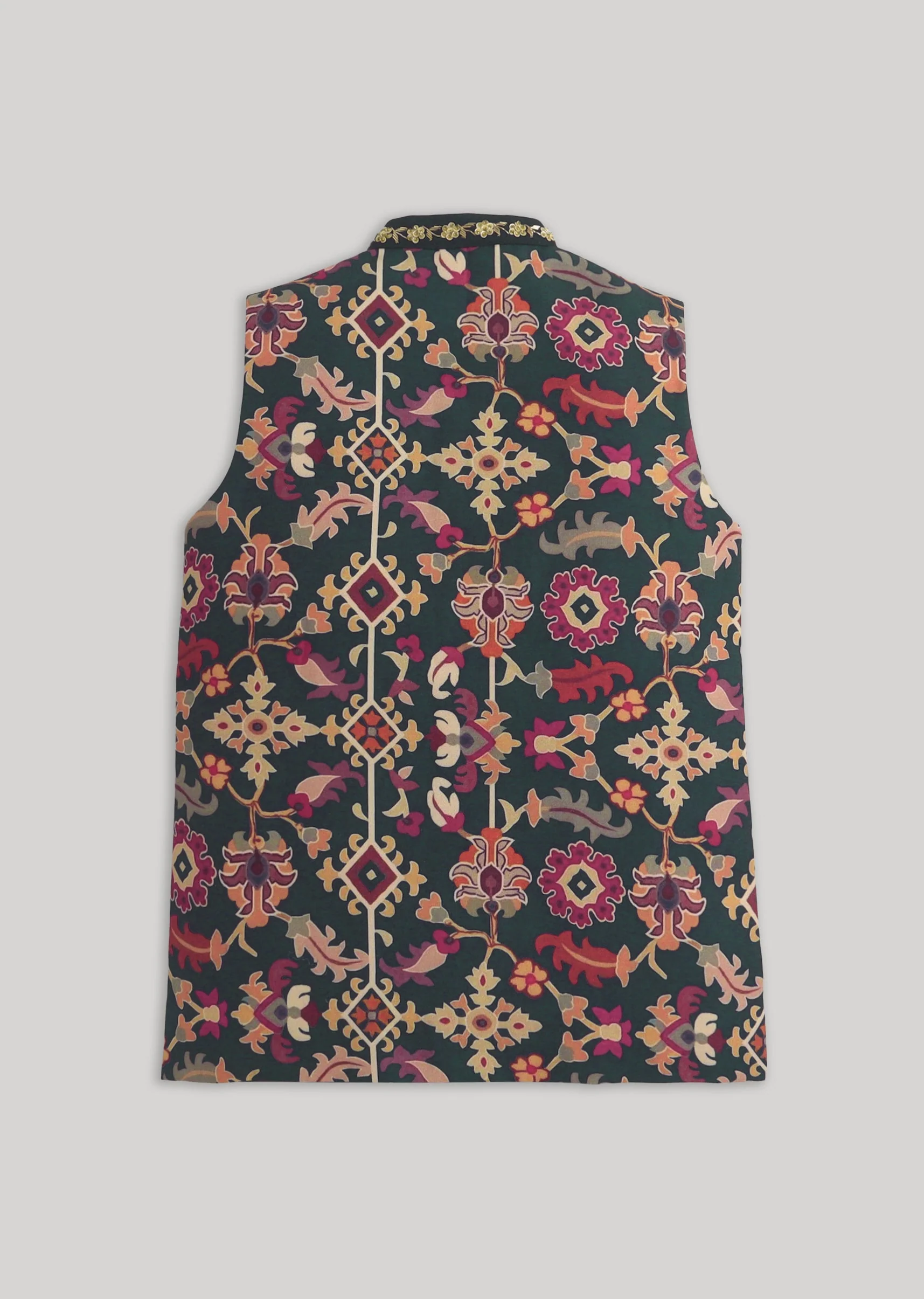 Black Cotton Kurta Jacket Set With Floral Embroidered Nehru Jacket - Image 7