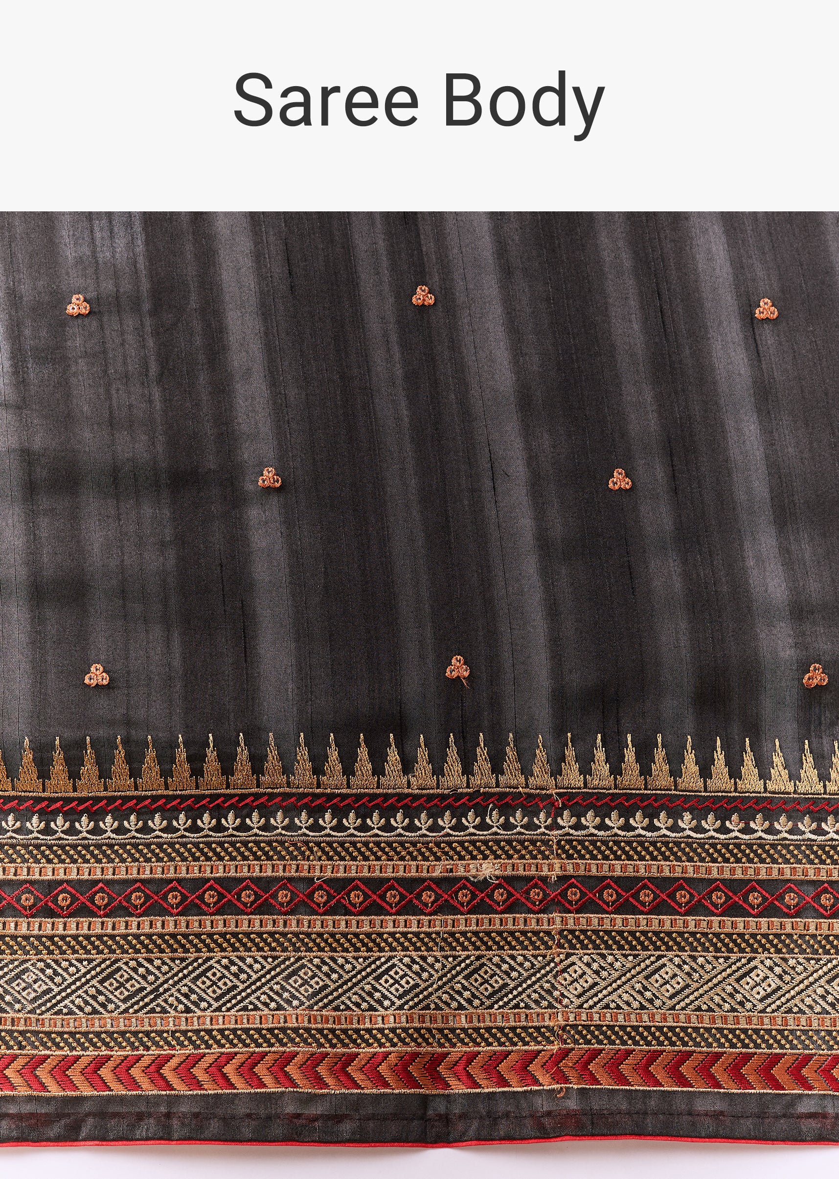 Black Cotton Linen Saree with Blouse Fabric - Image 9