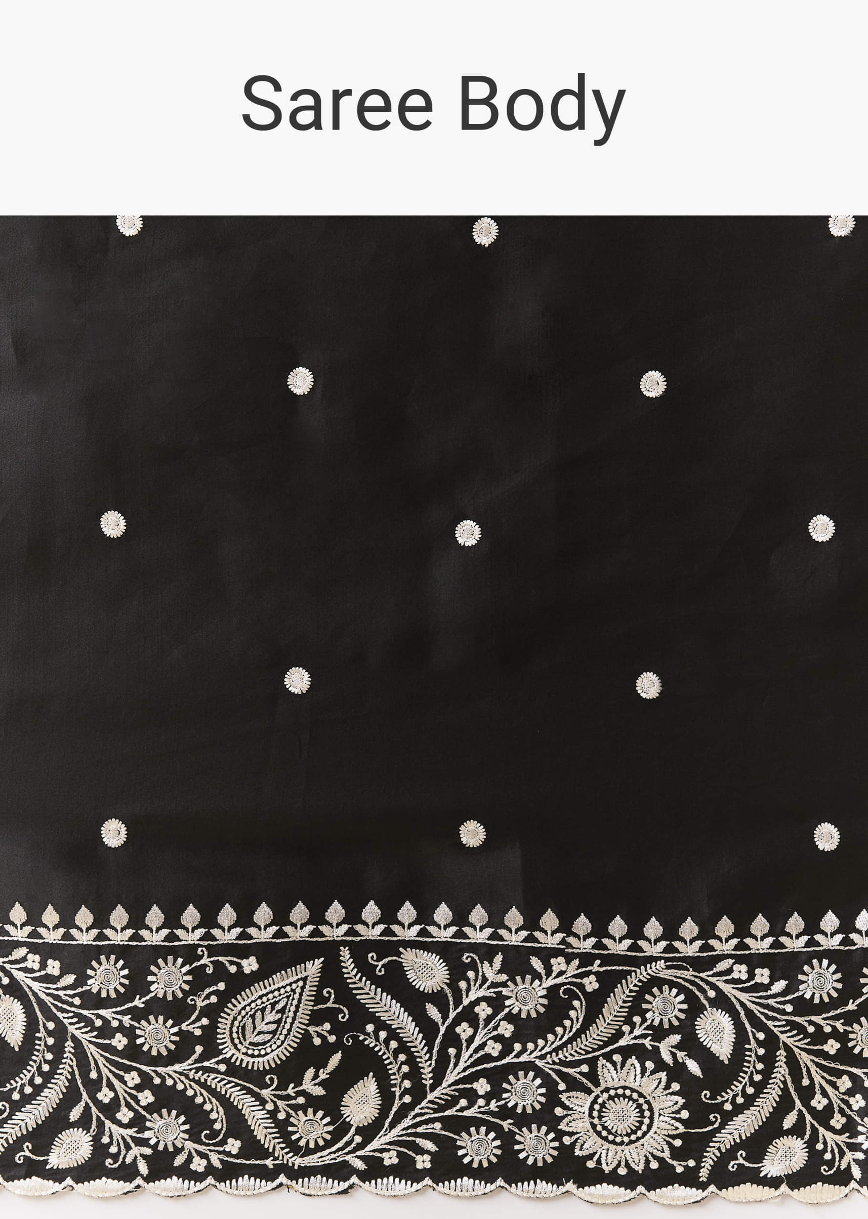 Black Cotton Satin Embellished Saree with Unstitched Blouse - Image 10