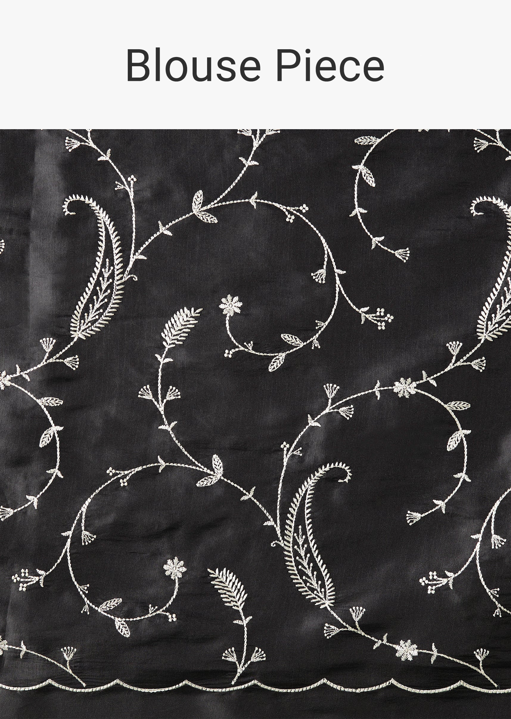 Black Cotton Satin Embellished Saree with Unstitched Blouse - Image 9