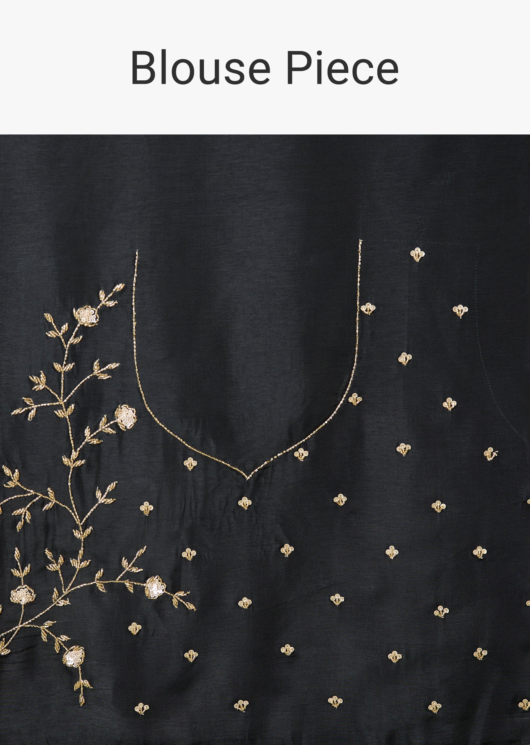 Black Crepe Saree With Floral Print And Stone Embroidery - Image 8