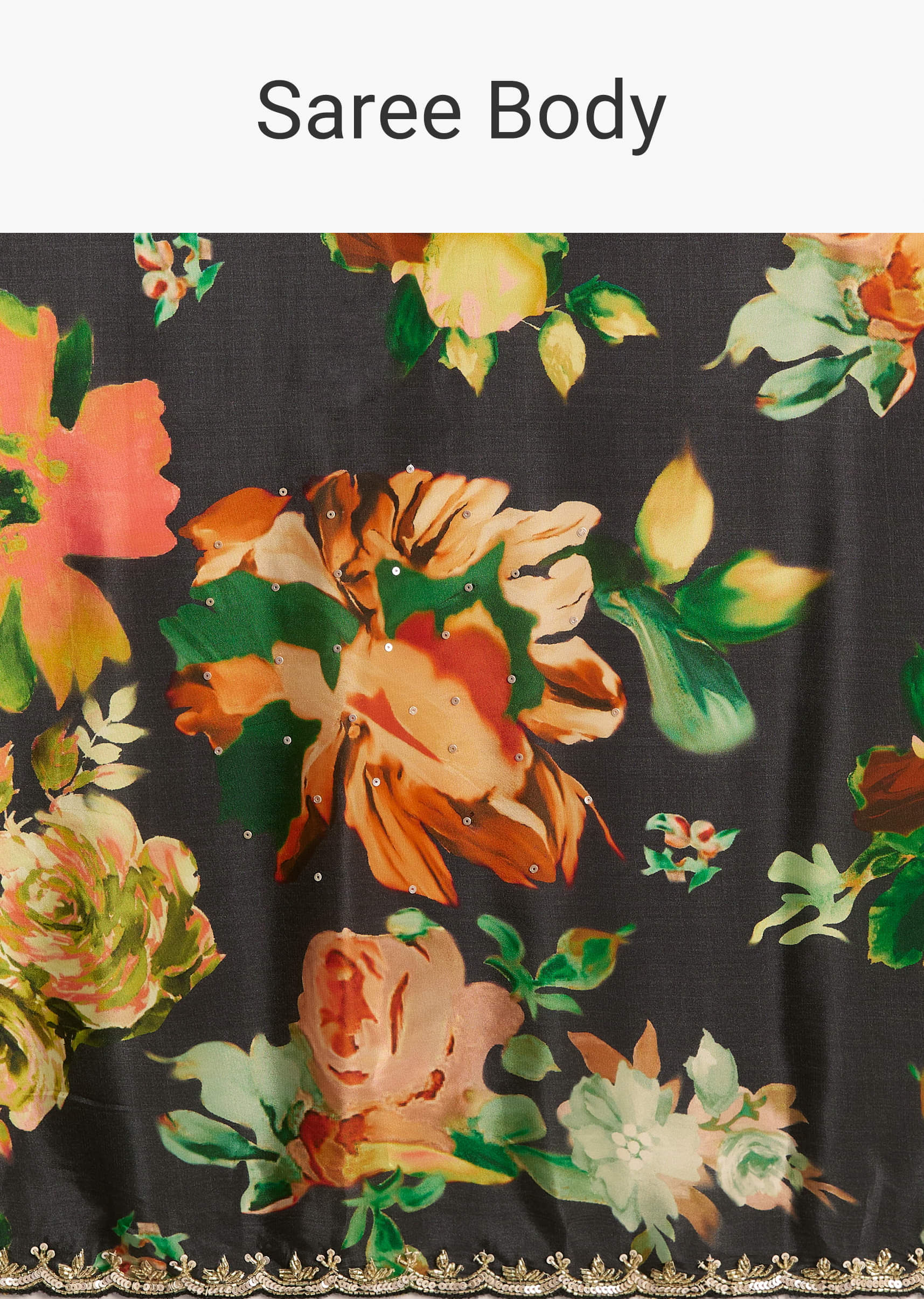 Black Crepe Saree With Floral Print And Stone Embroidery - Image 9