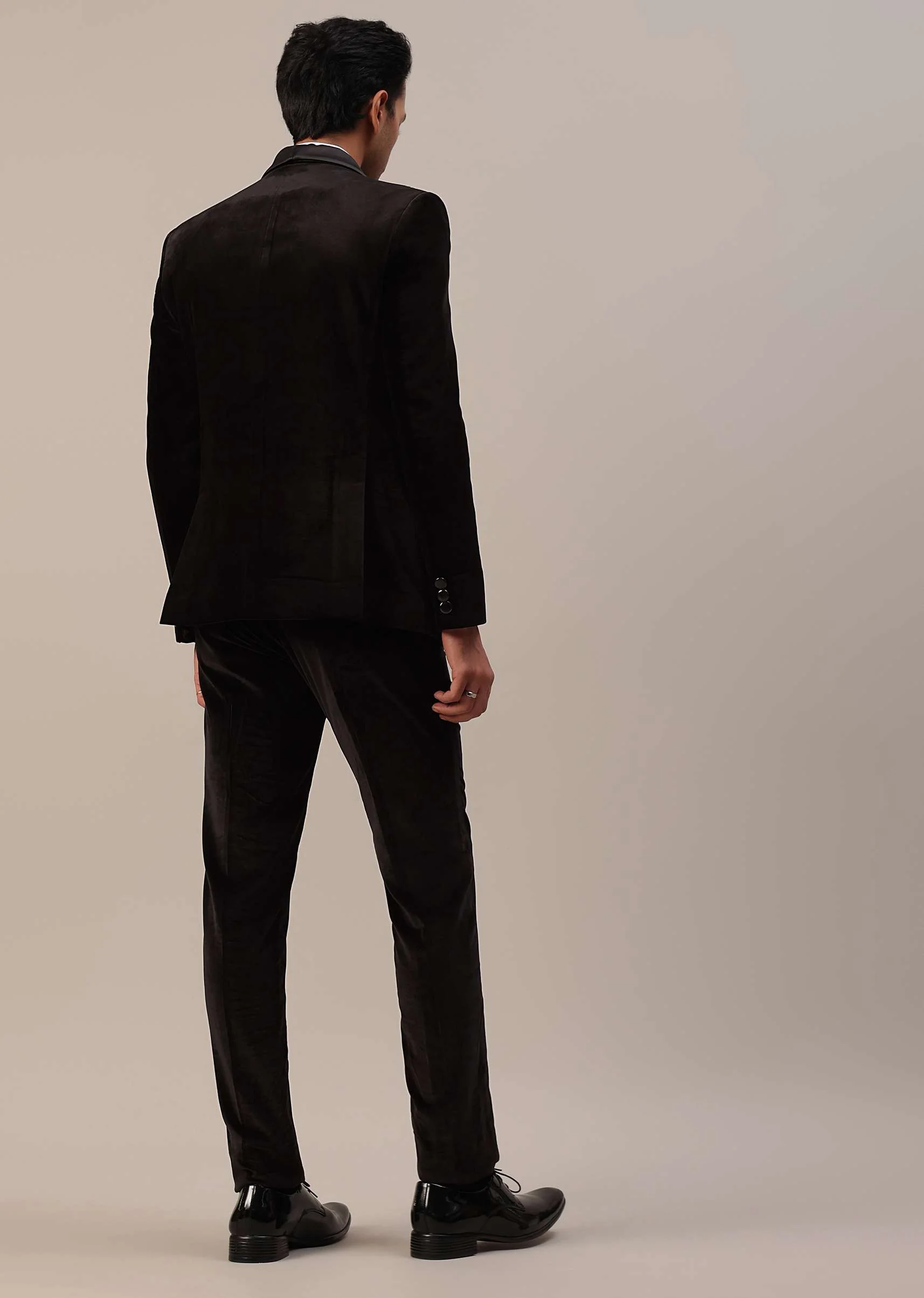 Black Crystal Handwork Tuxedo Set In Velvet - Image 5