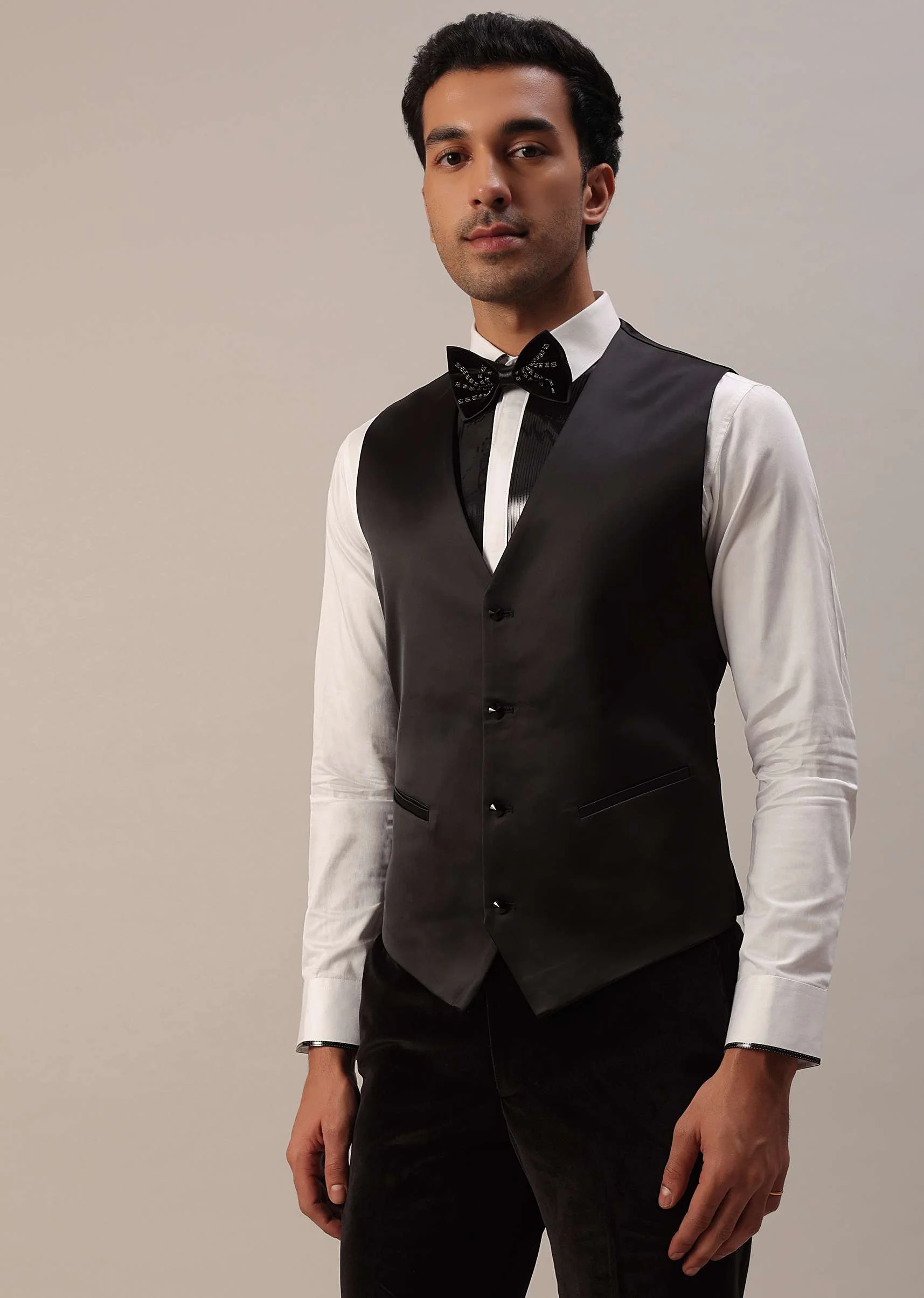 Black Crystal Handwork Tuxedo Set In Velvet - Image 7