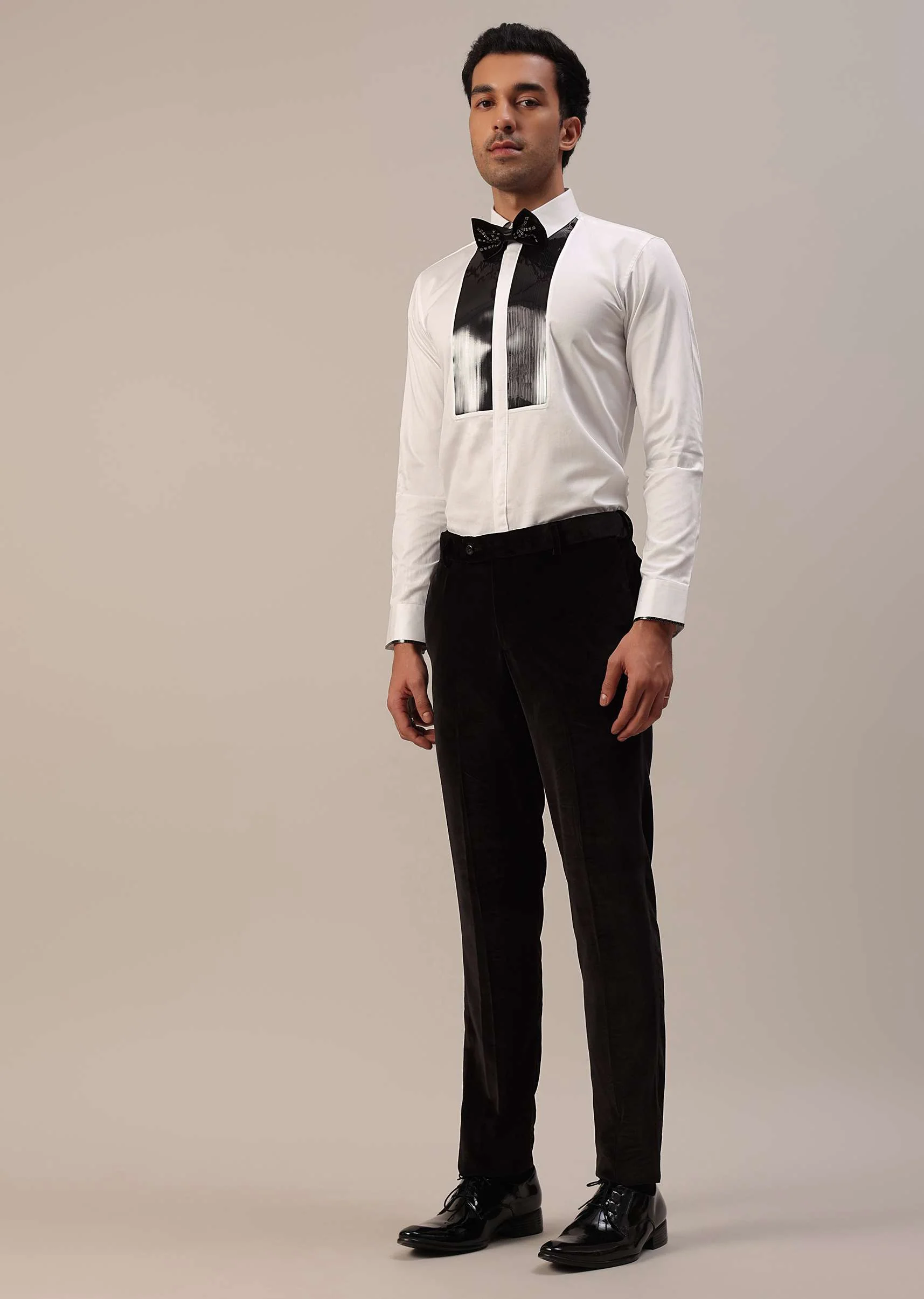 Black Crystal Handwork Tuxedo Set In Velvet - Image 8