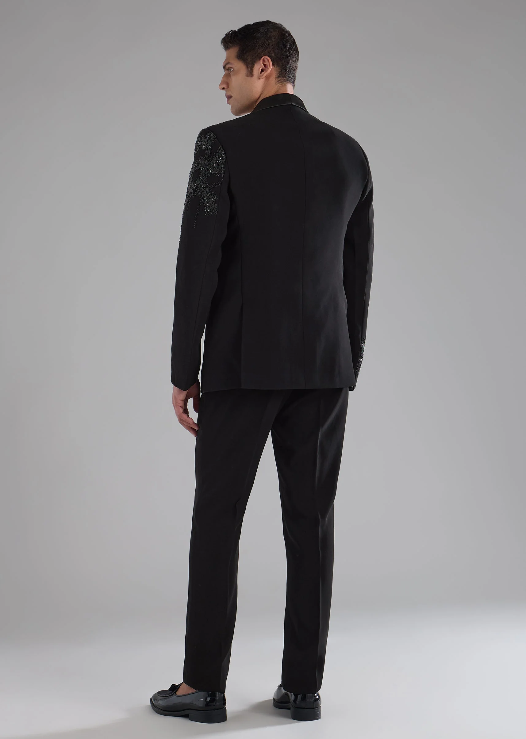 Black Cutdana Embellished Tuxedo Set - Image 5