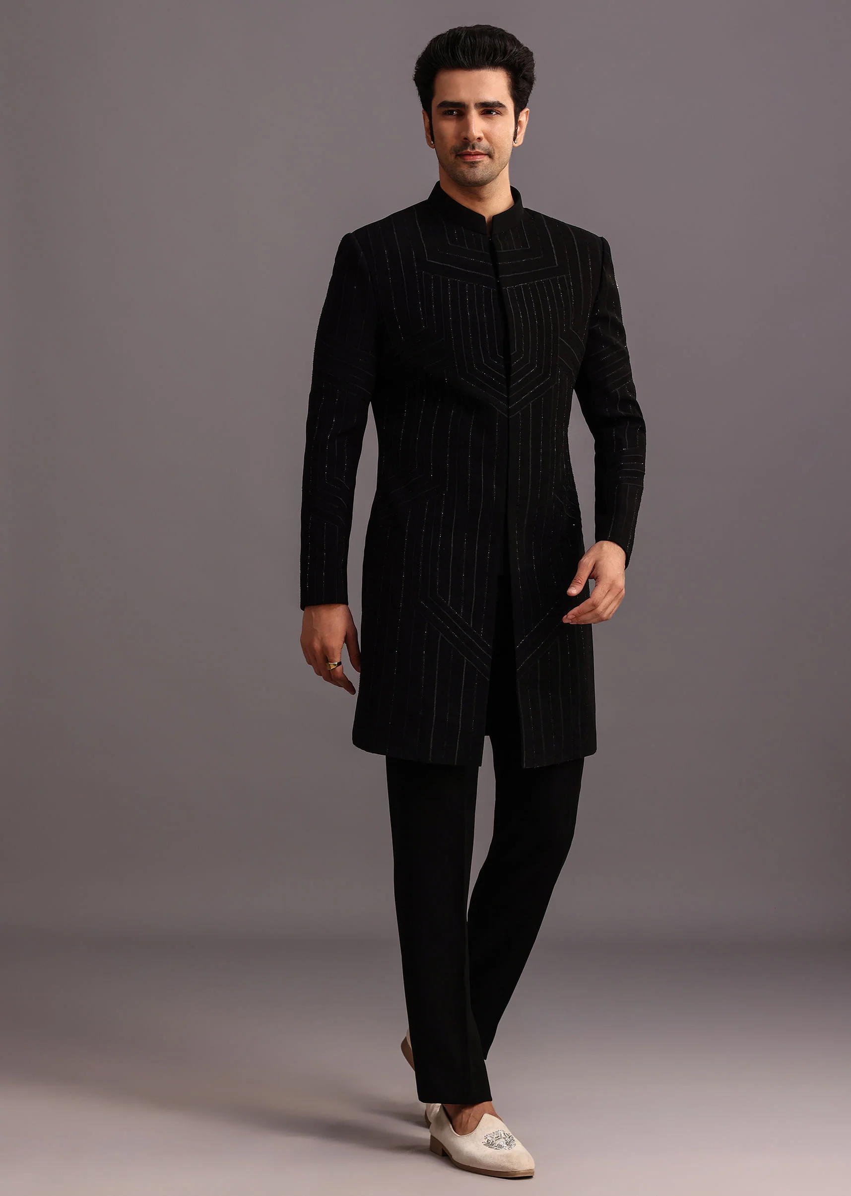 Black Cutdana Indowestern Trouser Suit - Image 2