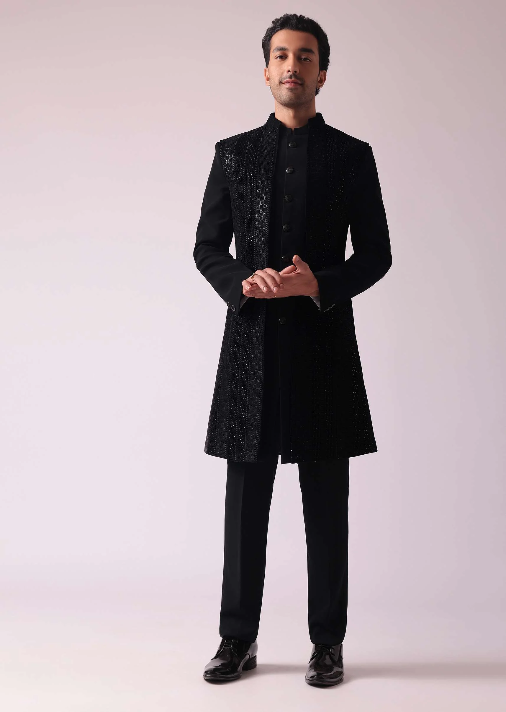 Black Embellished Indowestern In Suiting Fabric - Image 7