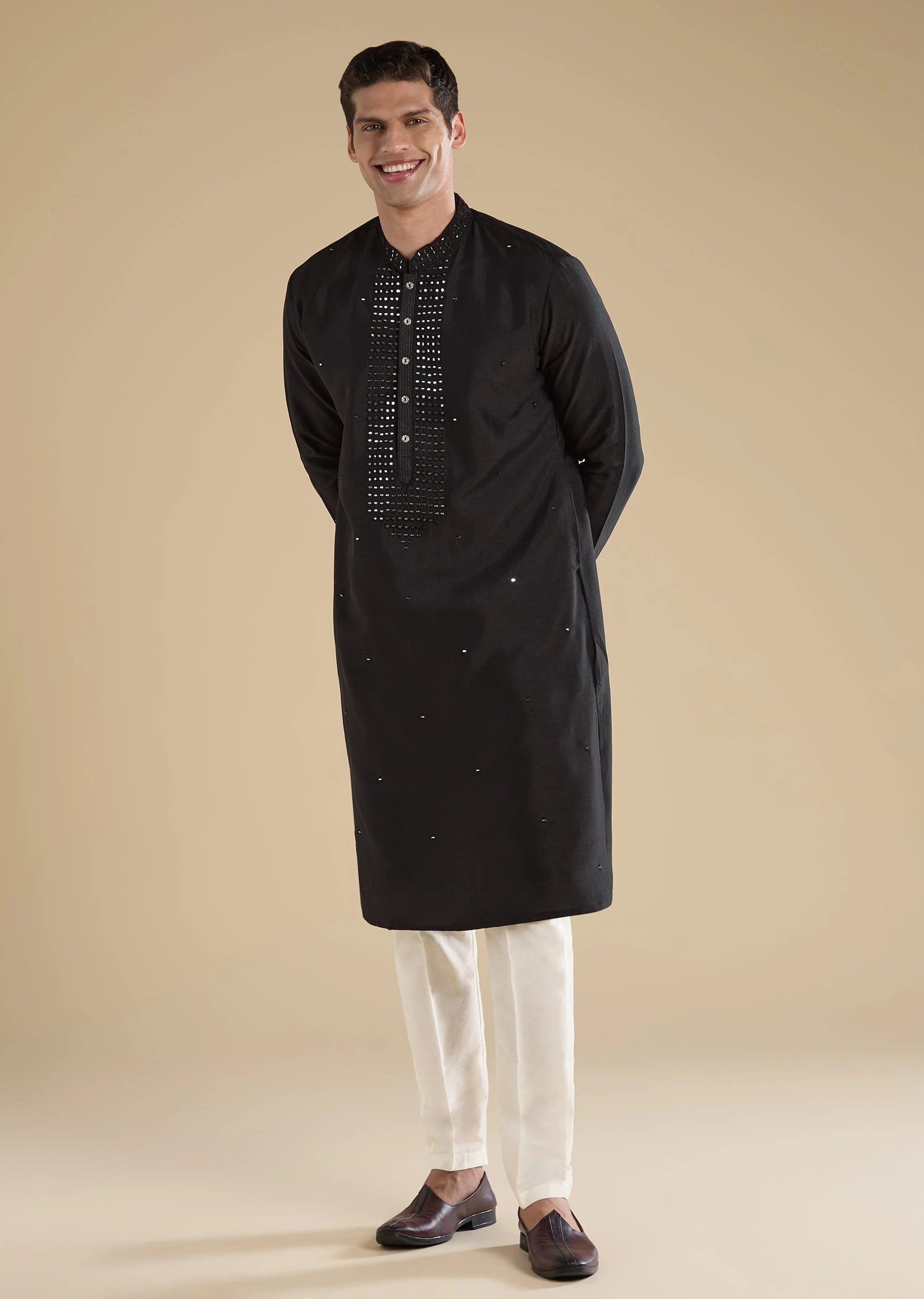 Black Embellished Kurta Sets And Pants - Image 4