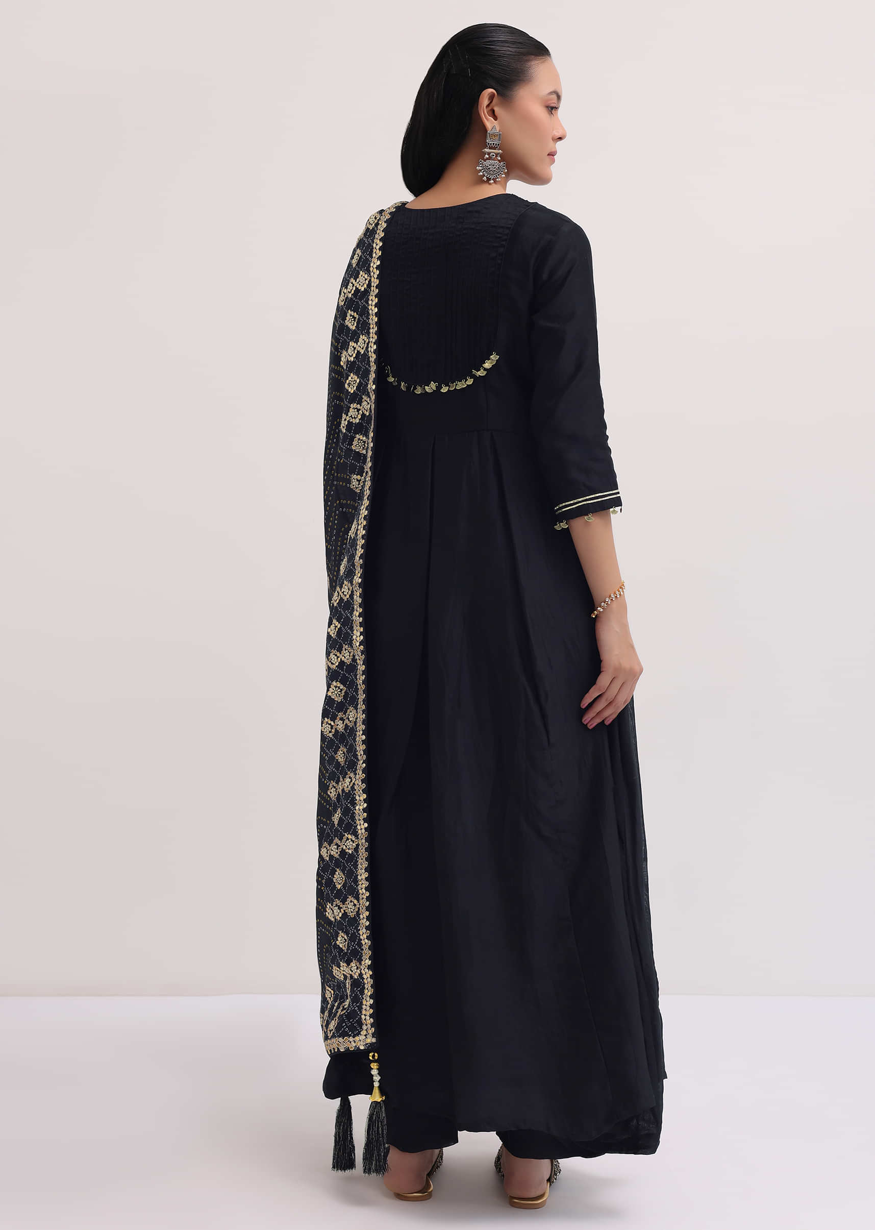 Black Embroidered Chanderi Anarkali Set - Image 5