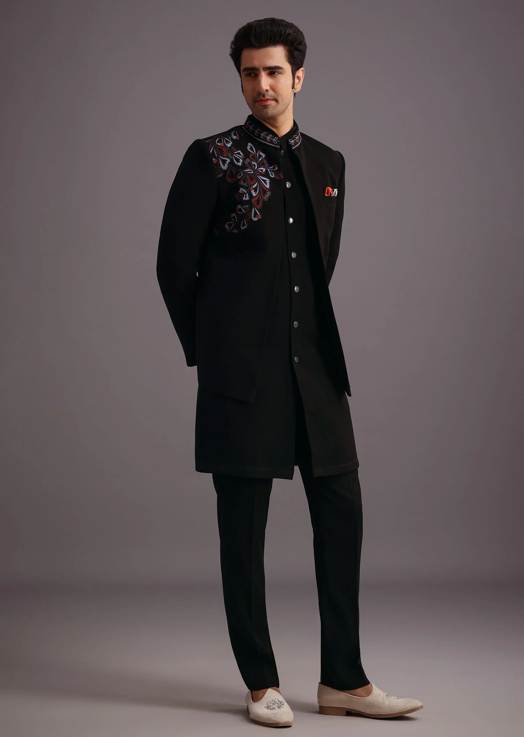 Black Embroidered Jodhpuri Kurta Set - Image 2