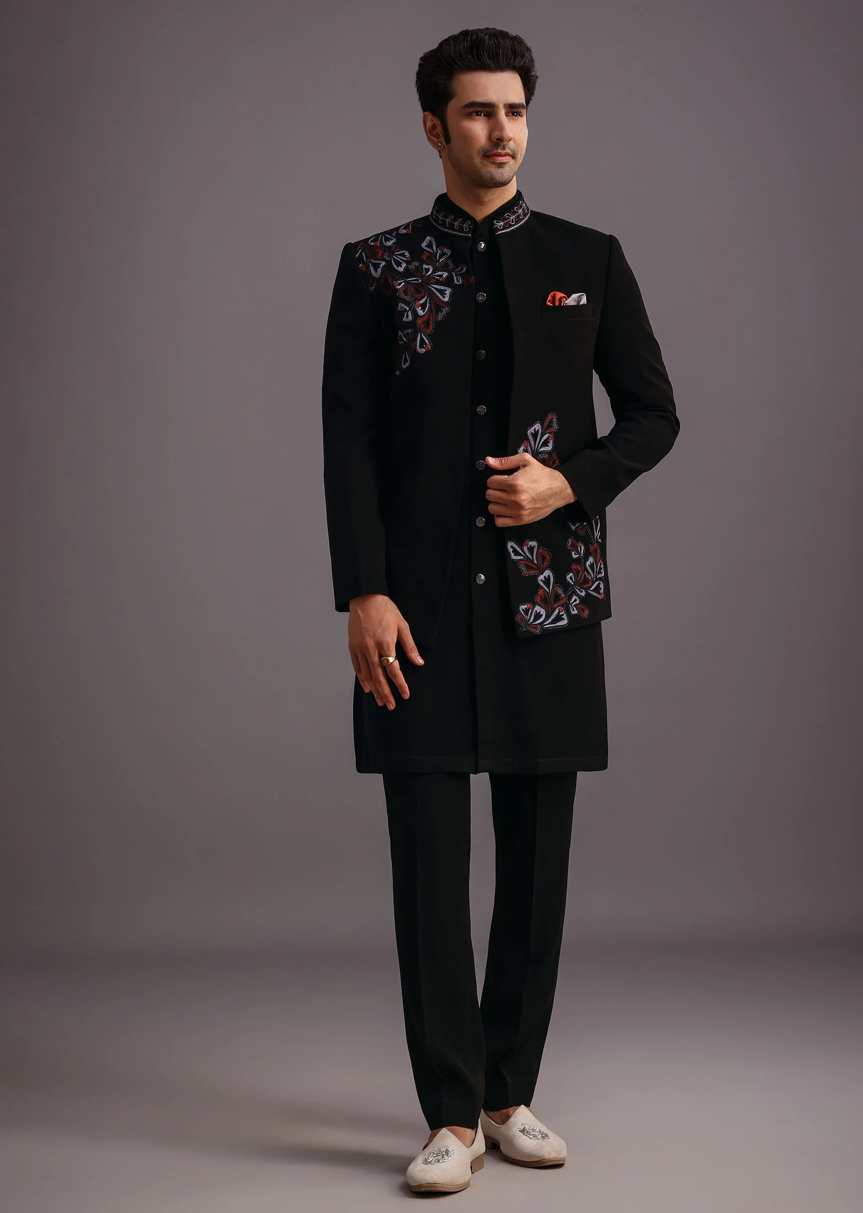 Black Embroidered Jodhpuri Kurta Set - Image 4