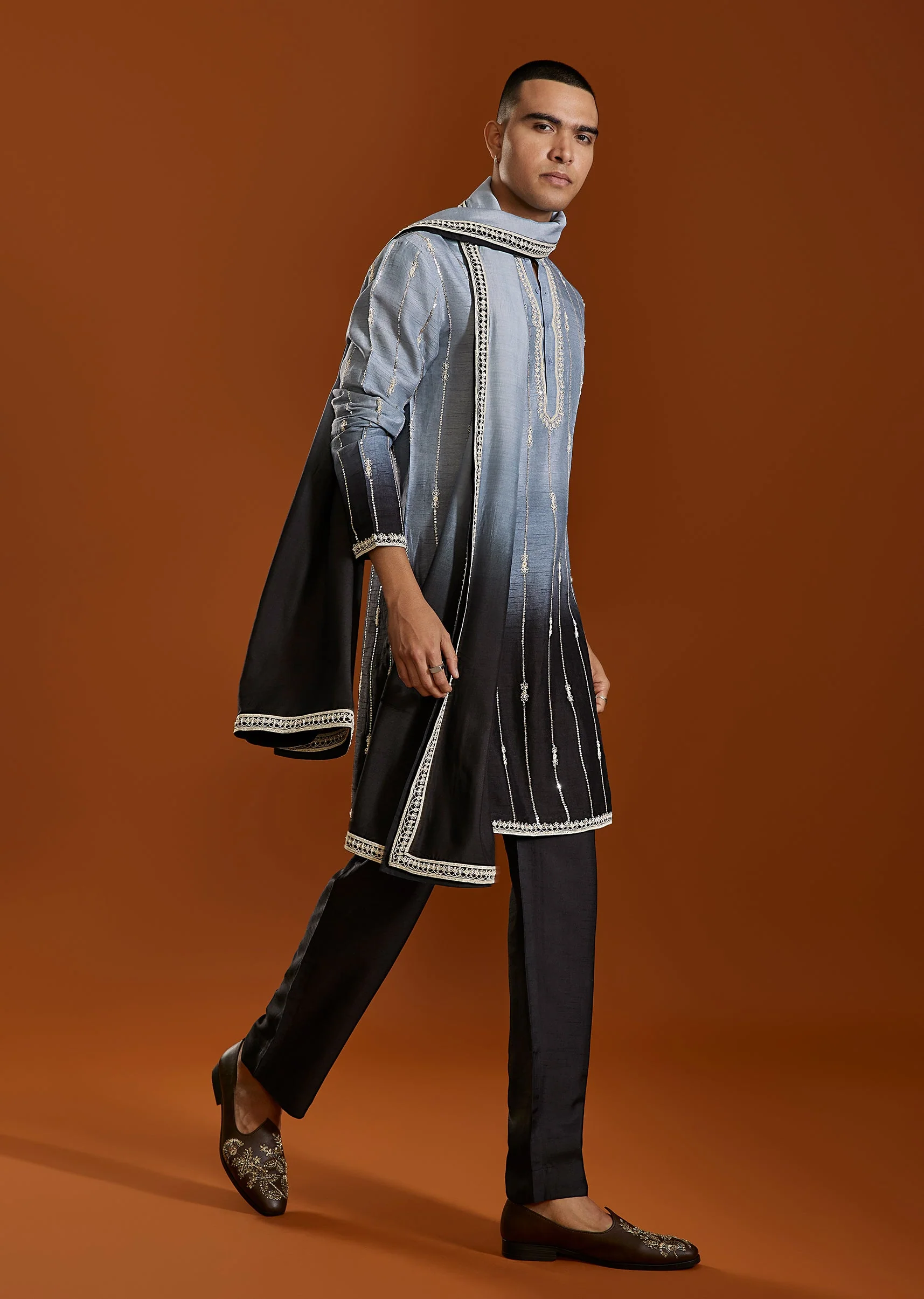 Black Embroidered Kurta Set With Dupatta - Image 4