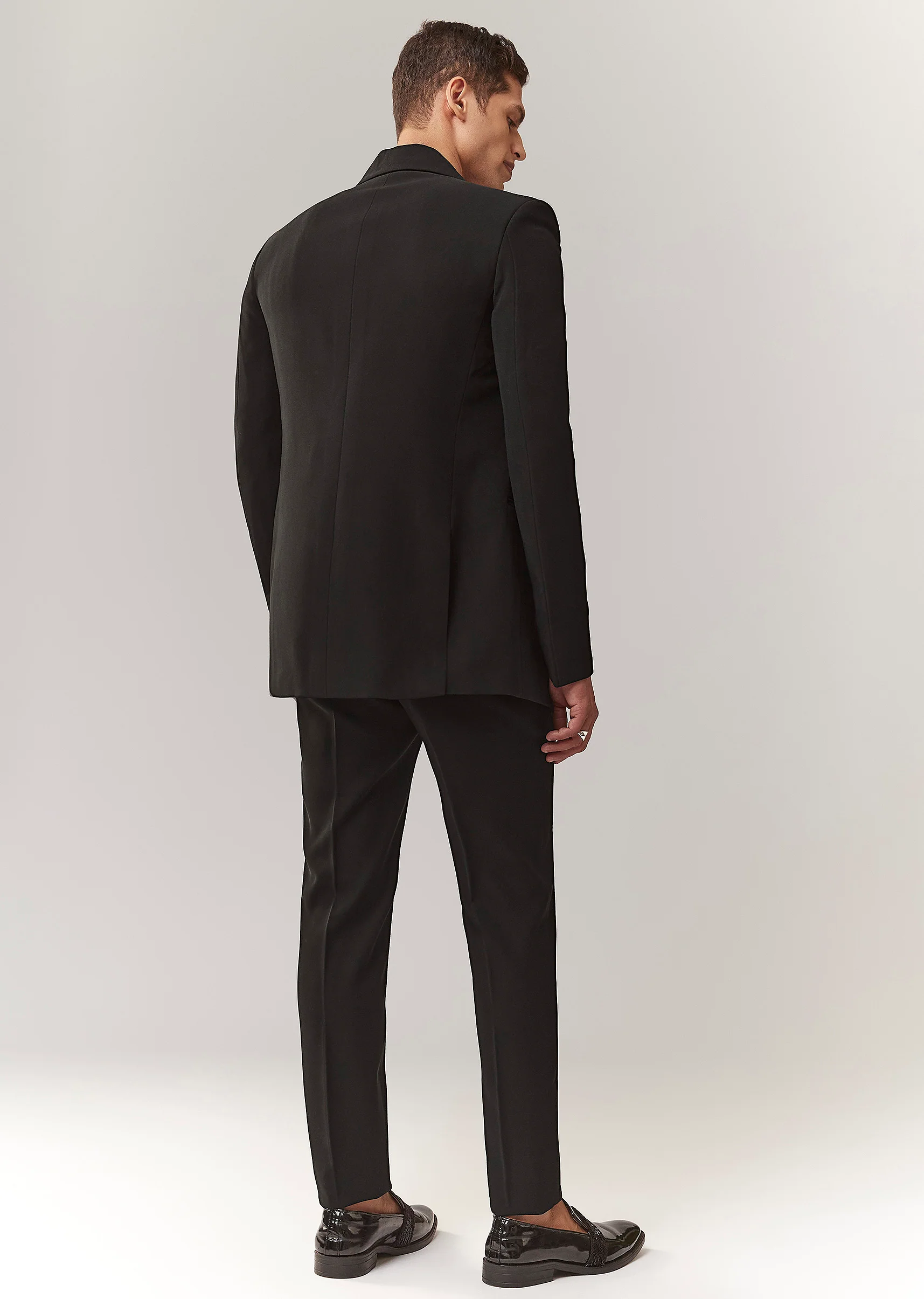 Black Evening Duo – Draped Crop Top Skirt Set For Her And Embellished Indo Western Set For Him - Image 10