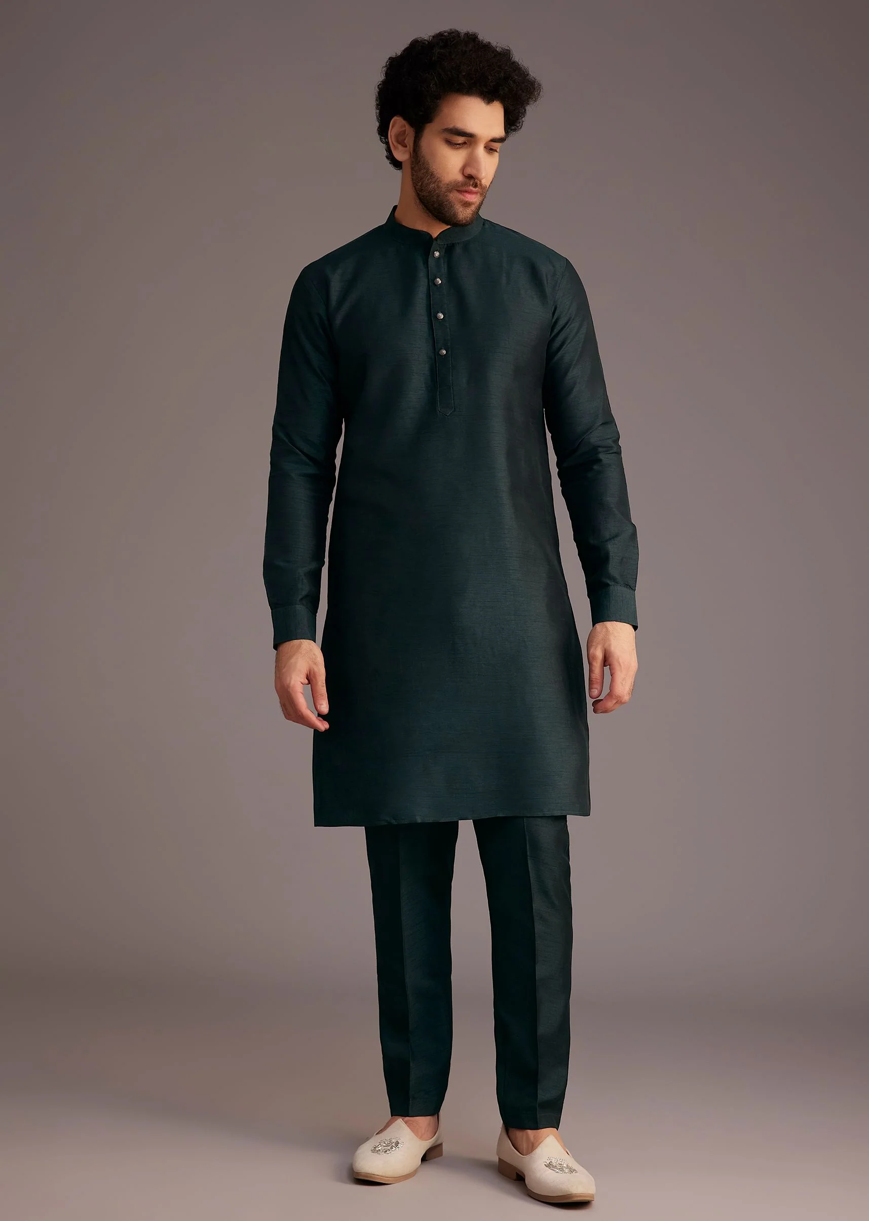 Black Floral Embroidered Jacket Kurta Set - Image 6