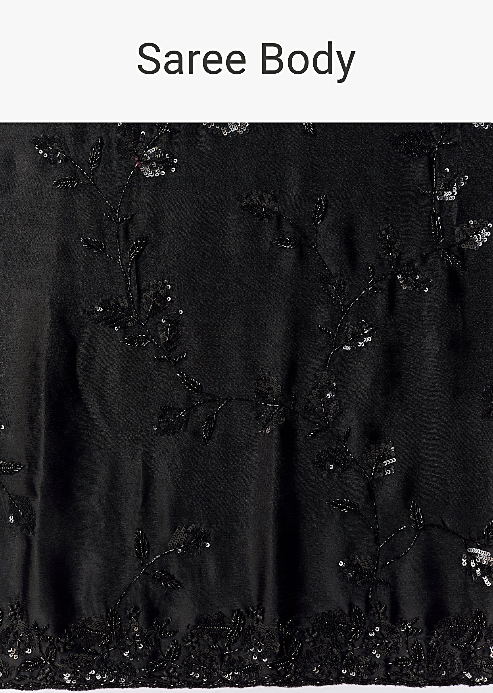 Black Floral Motif Cutdana Embellished Saree with Unstitched Blouse - Image 9