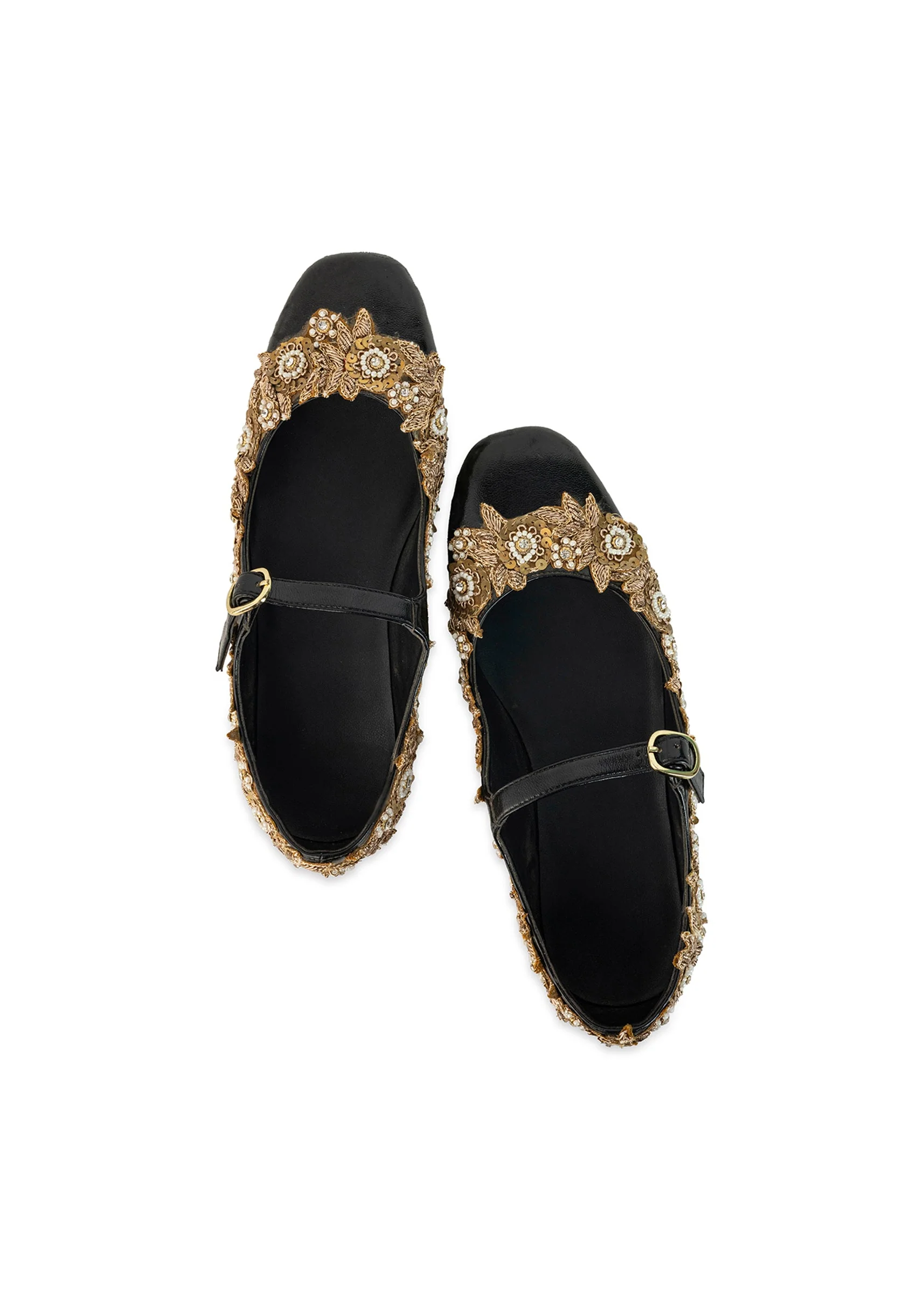 Black Floral Pearl Embellished Juttis - Image 2