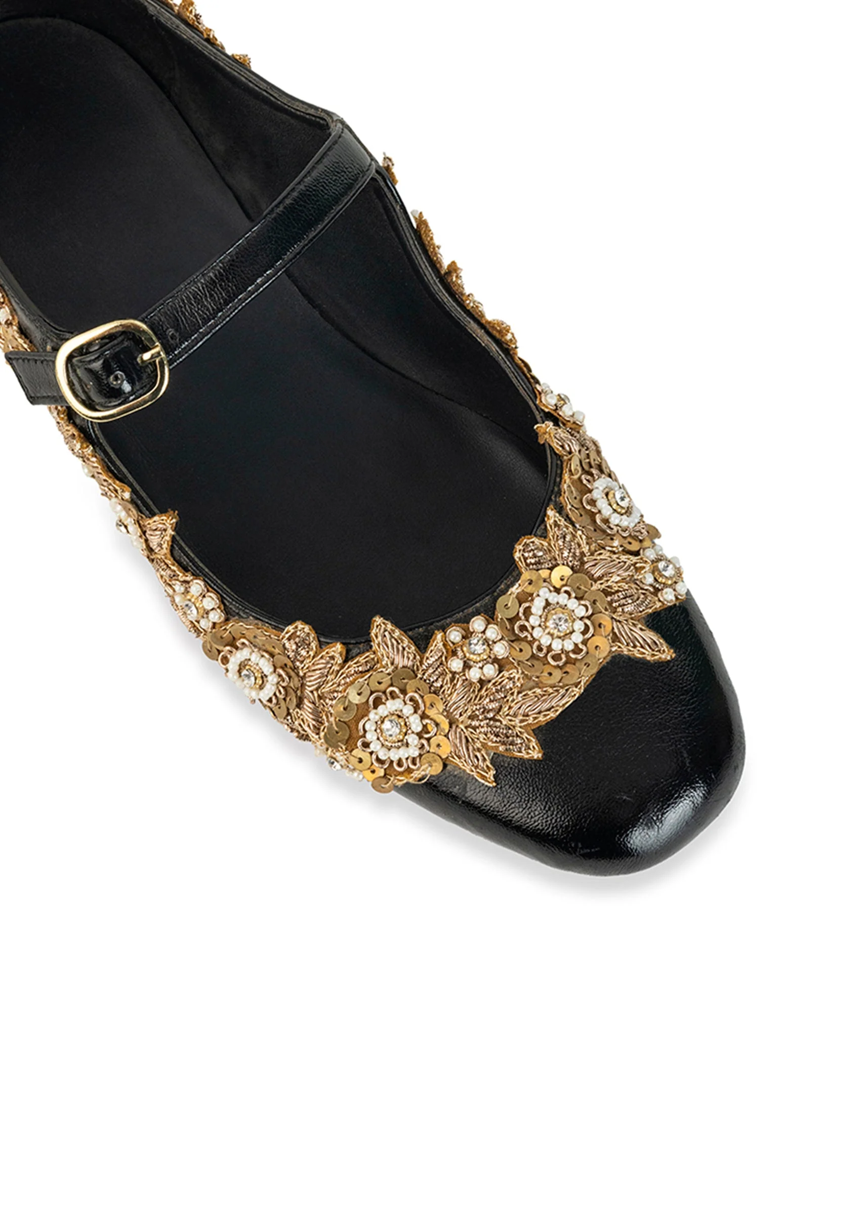 Black Floral Pearl Embellished Juttis - Image 3