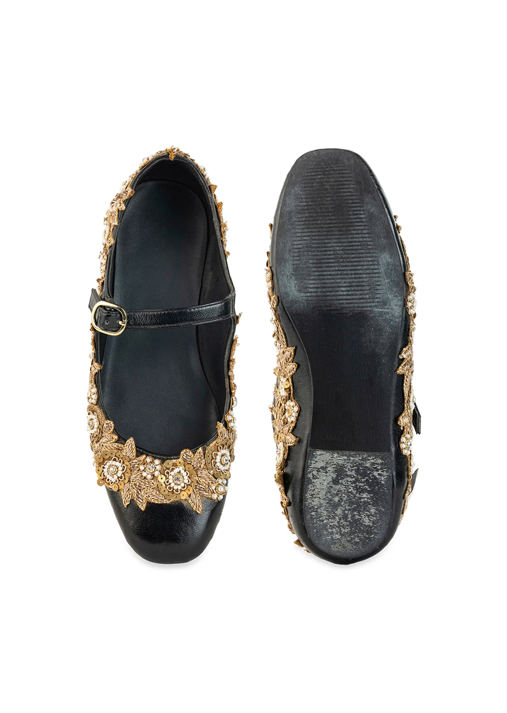 Black Floral Pearl Embellished Juttis - Image 4