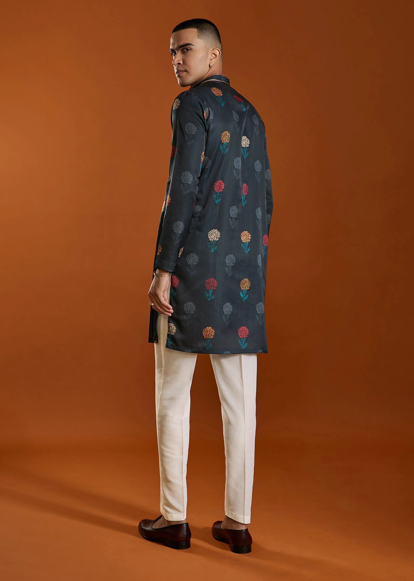 Black Flower Printed Viscose Kurta - Image 5