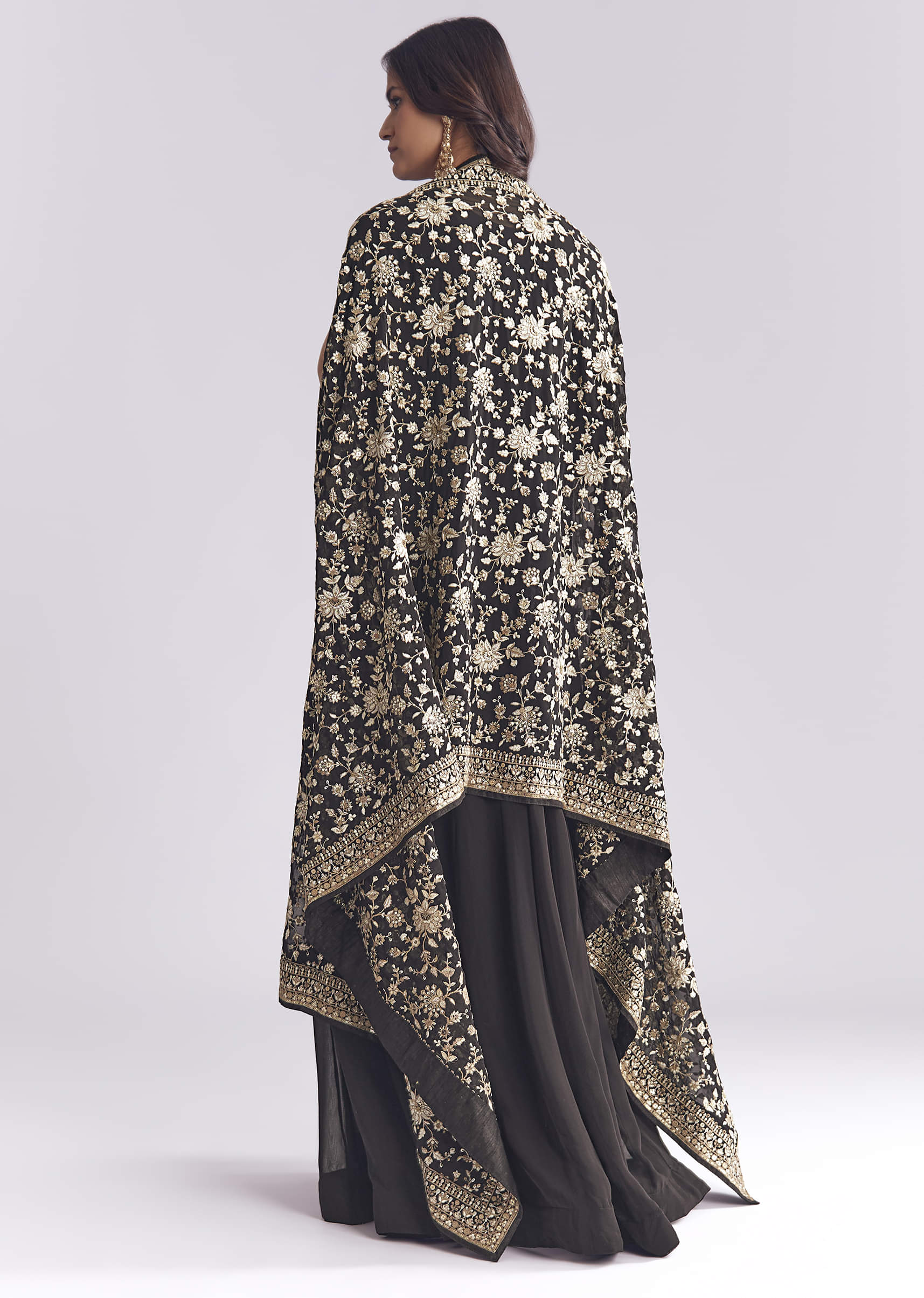 Black Georgette Anarkali Suit With Thread And Sequins Work - Image 5