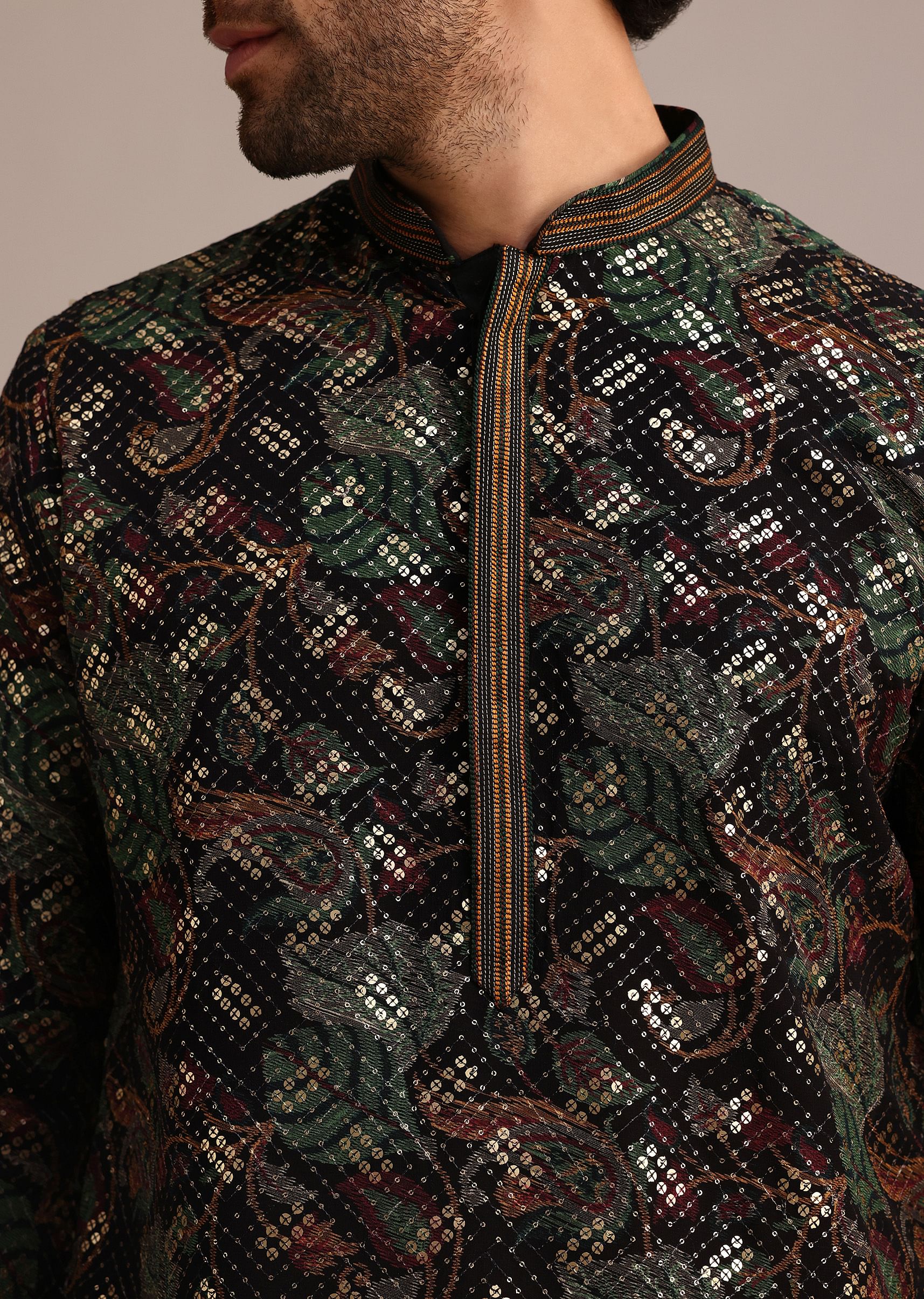 Black Georgette Sequin Work Kurta Set - Image 2