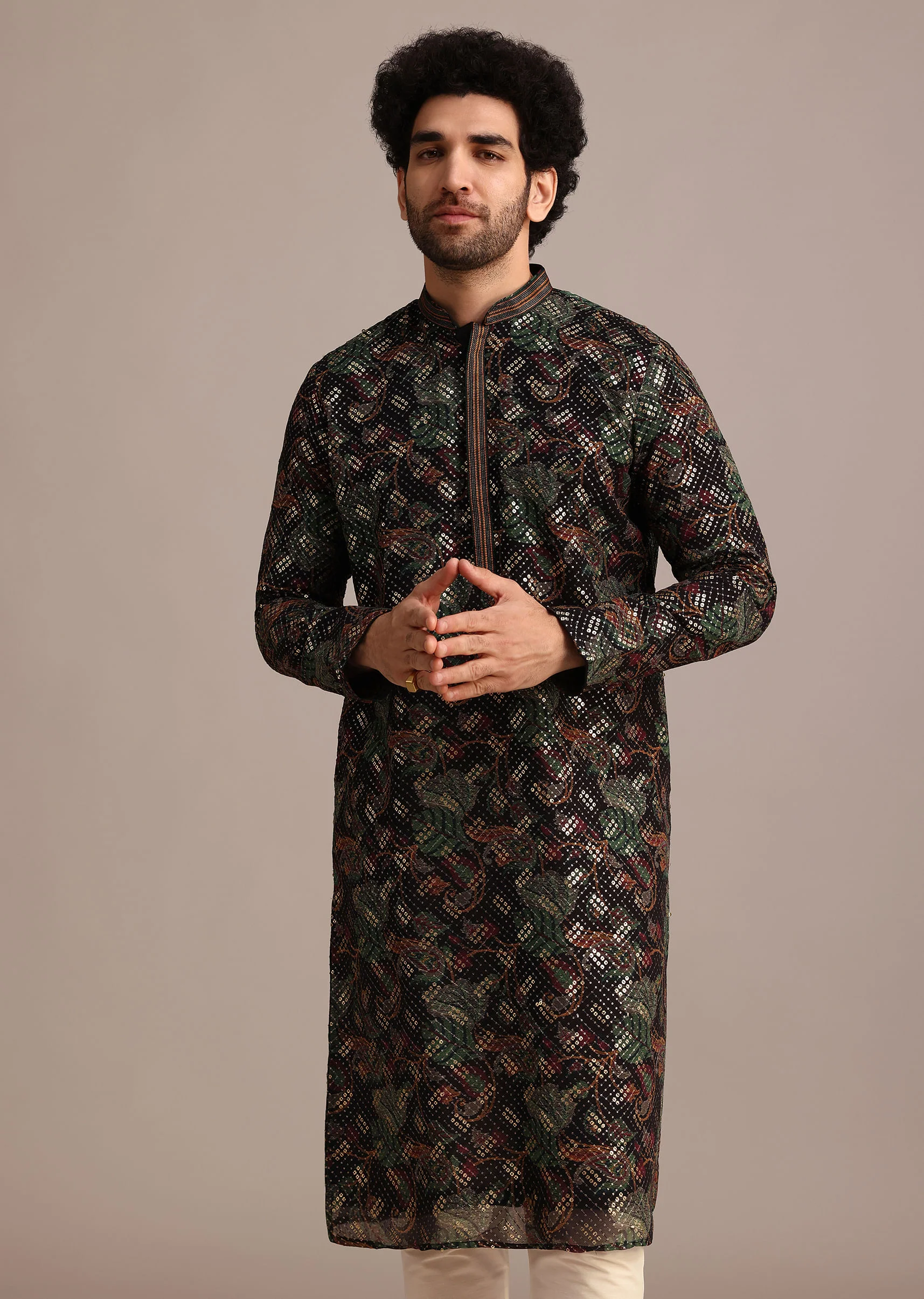 Black Georgette Sequin Work Kurta Set - Image 4
