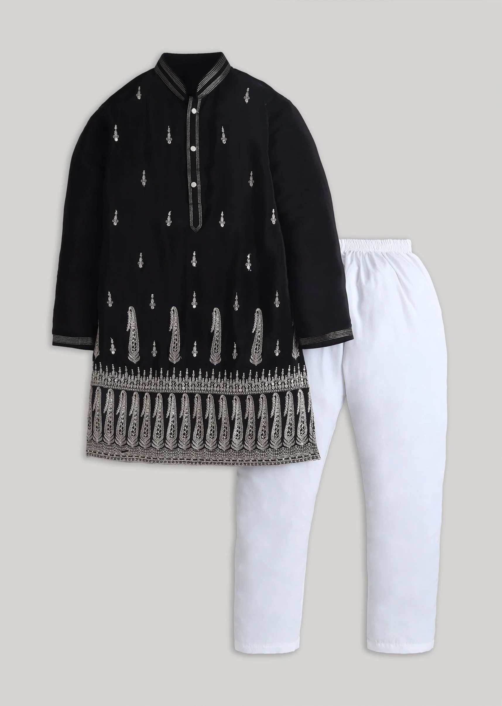 Black Gold Silk Kurta Set With Zari And Embroidery - Image 2