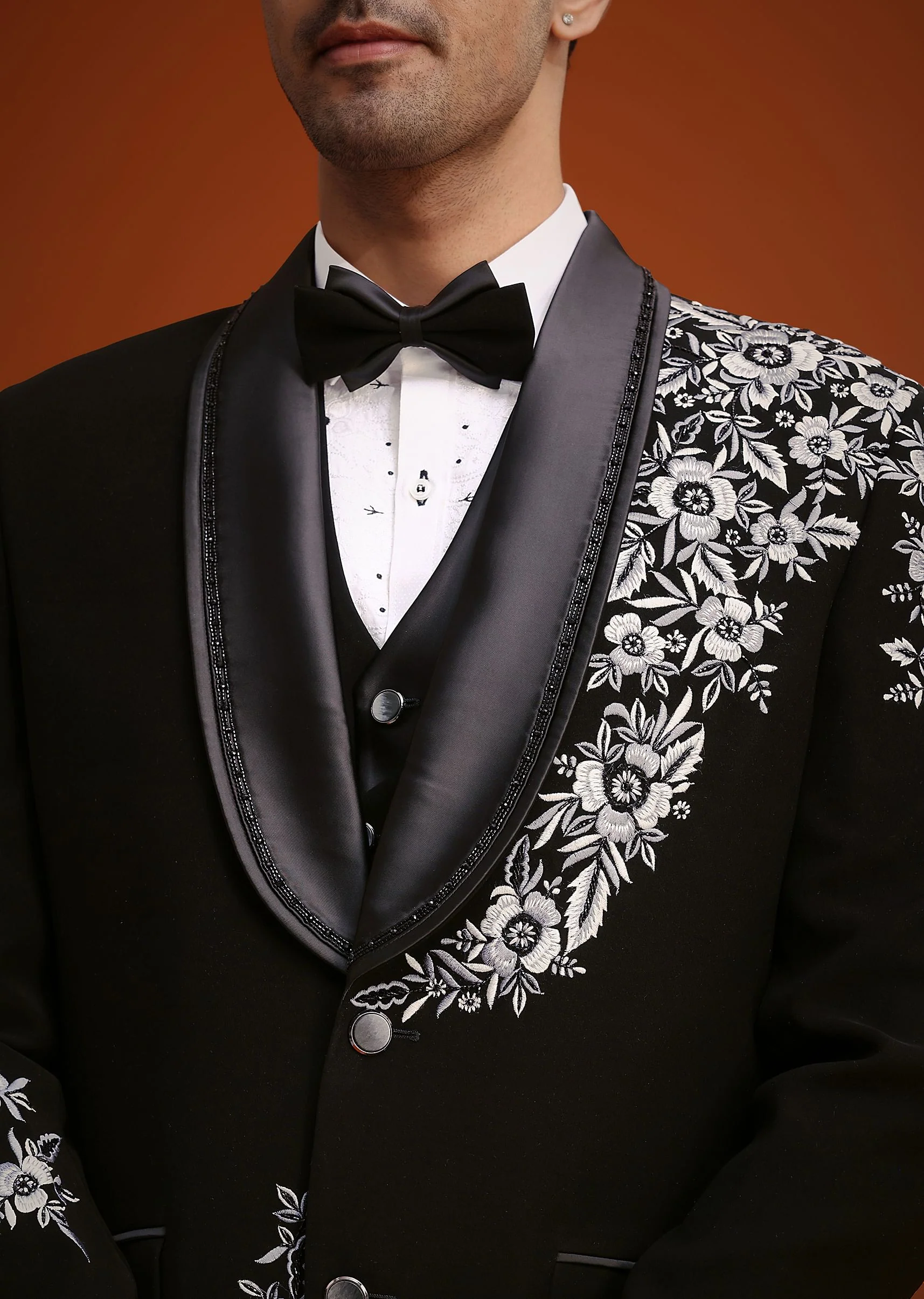 Black Hand Embellished Tuxedo Set - Image 3
