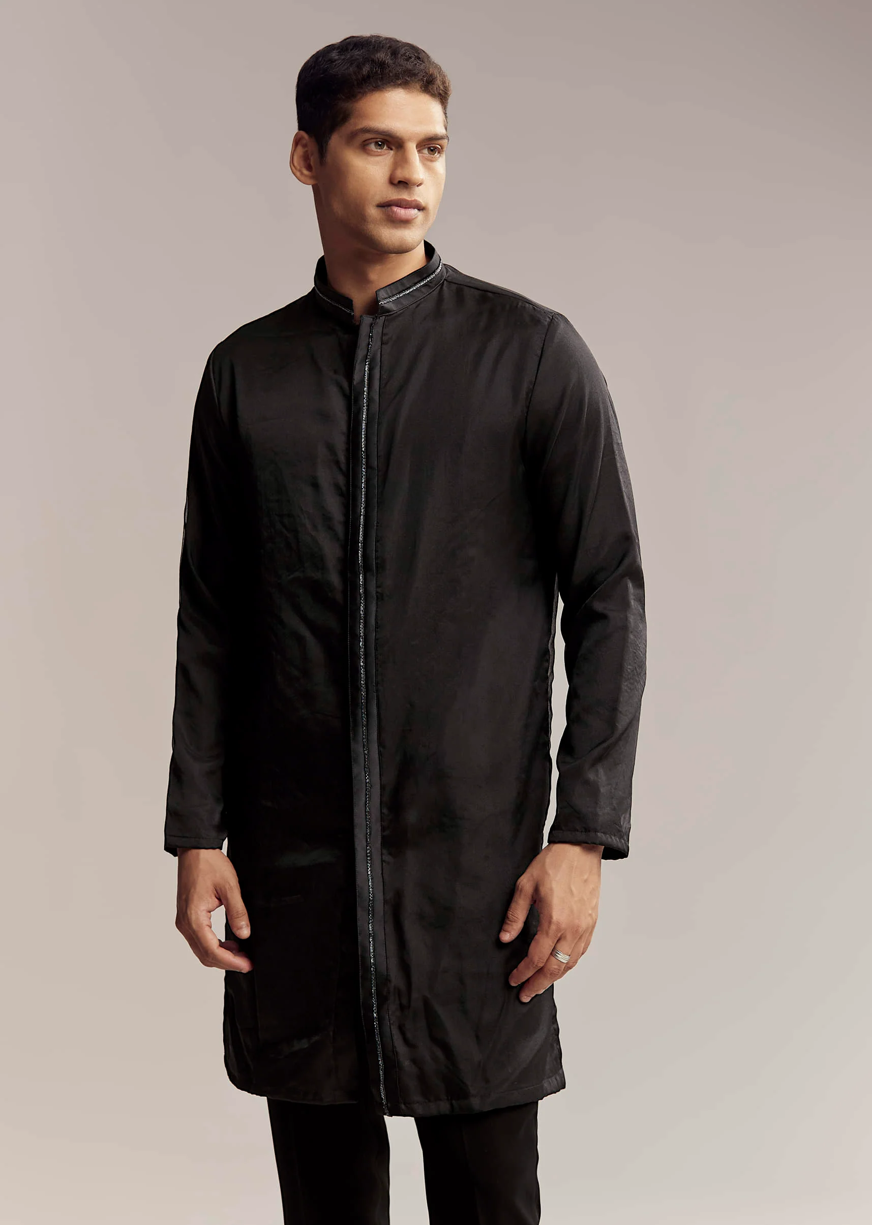 Black Imported Organza Indo Western For Men With Heavy Embroidery - Image 6
