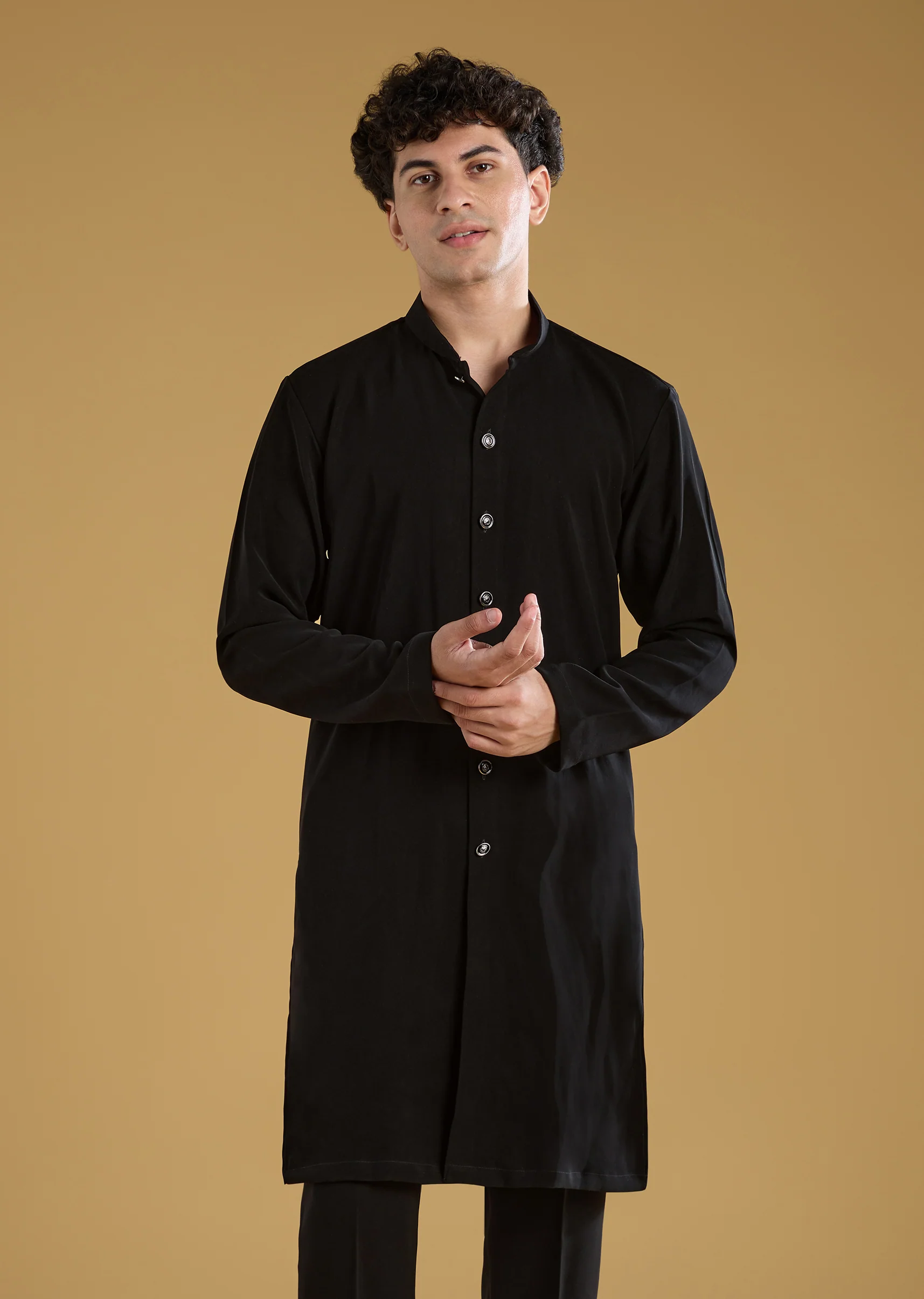 Black Indo Western Set For Men With Beads Work - Image 6