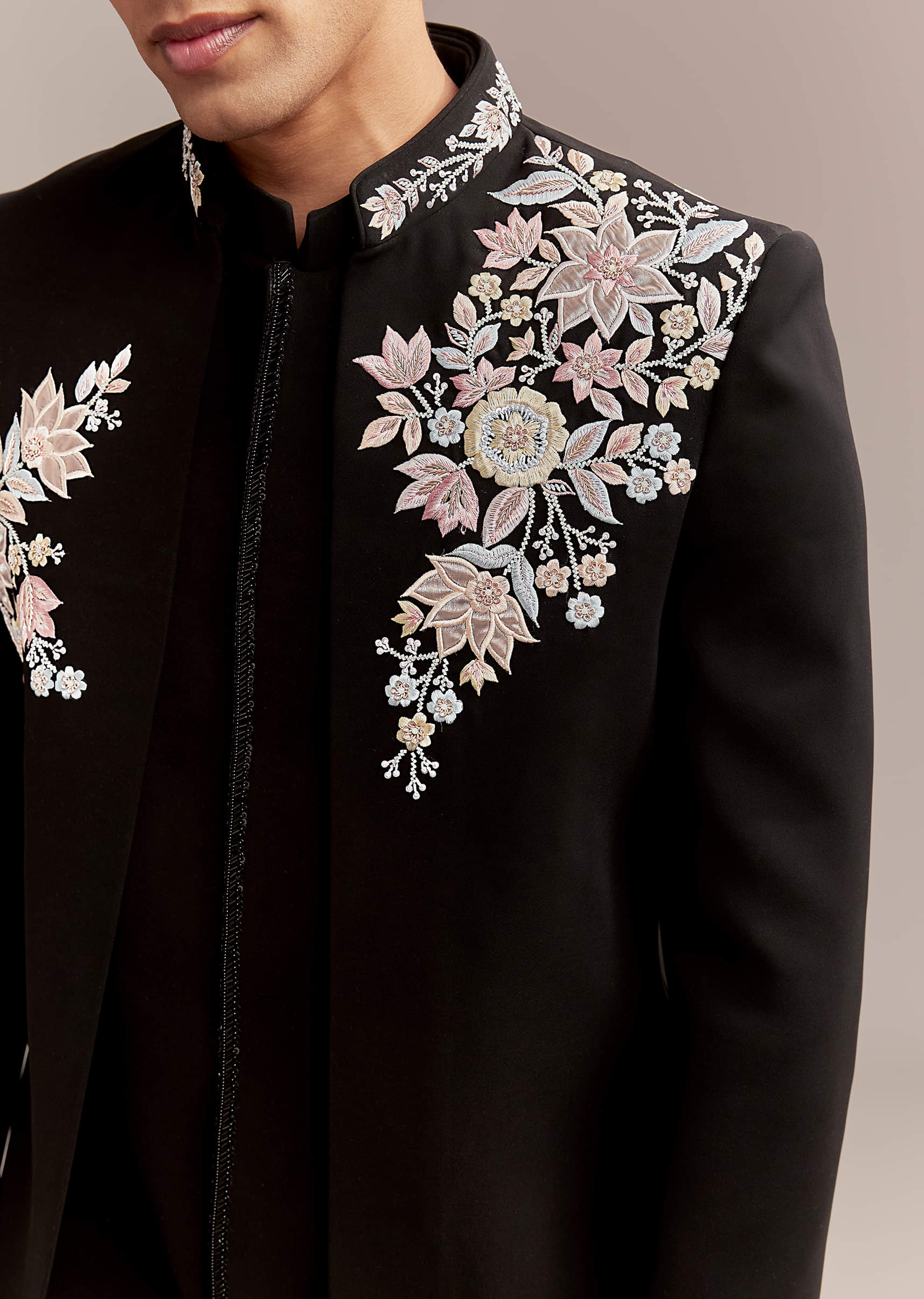 Black Indo Western Set For Men With Multicolour Embroidery - Image 2
