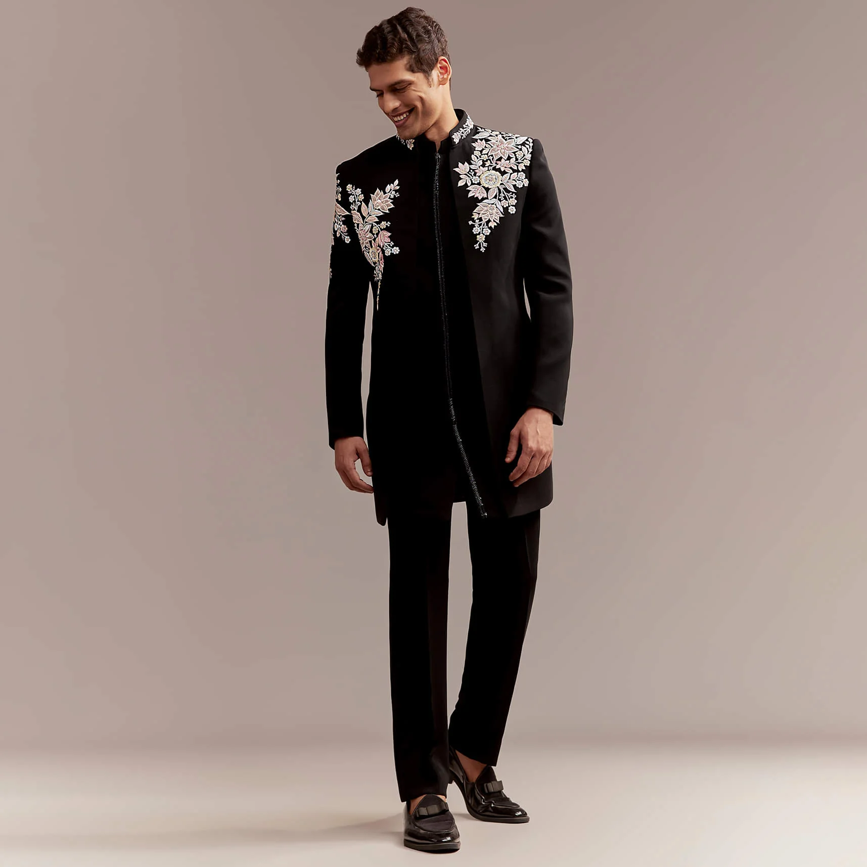 Black Indo Western Set For Men With Multicolour Embroidery - Image 4