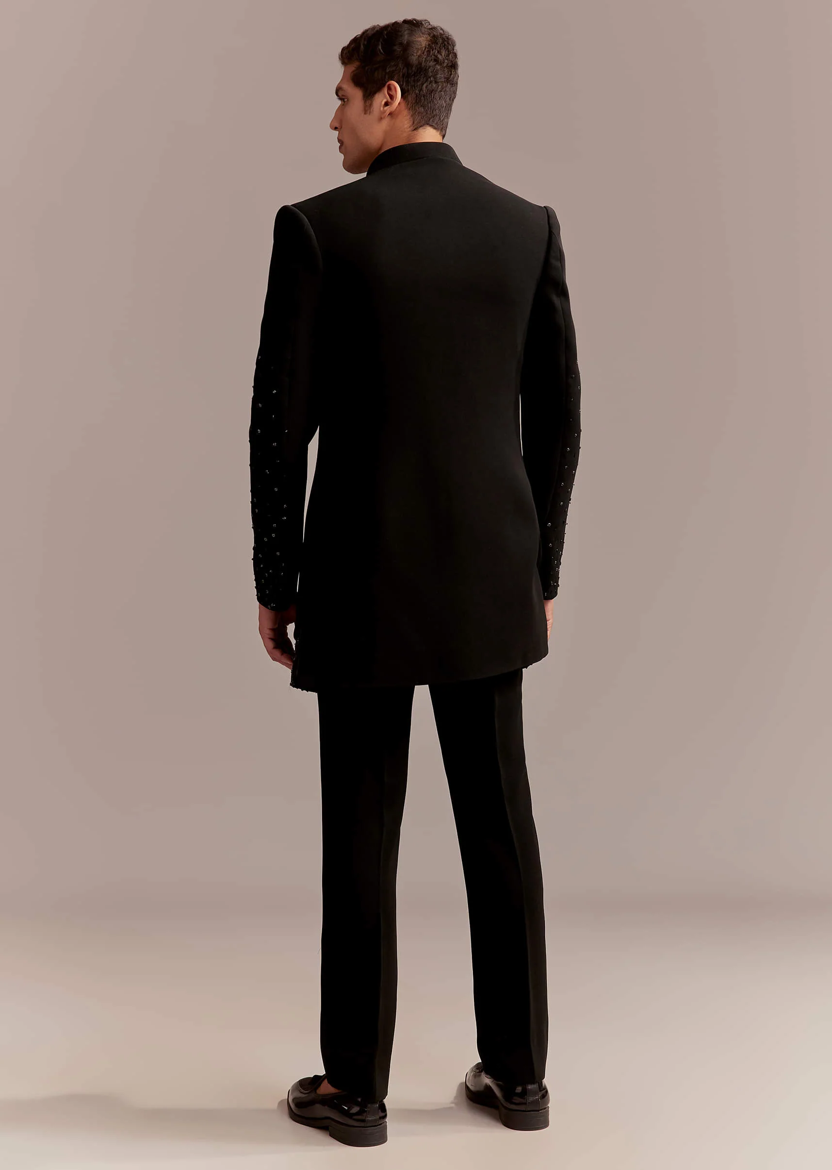 Black Indo Western Set For Men With Zardosi Dragon Motif - Image 6