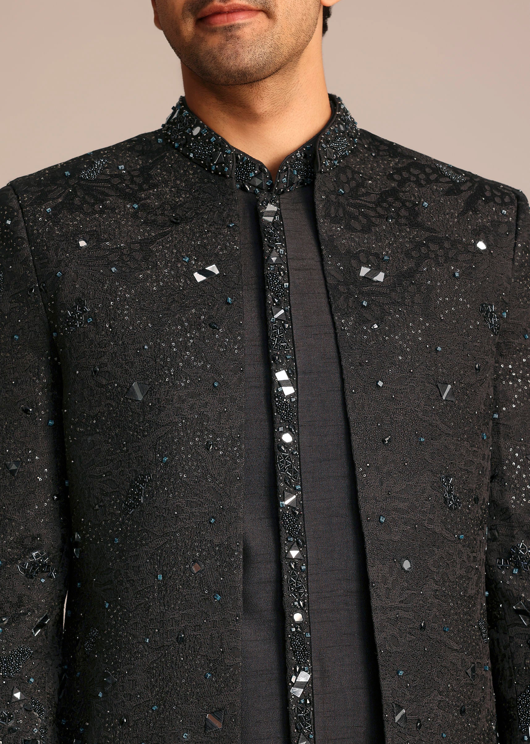 Black Indo Western Set With Mirror Work - Image 3