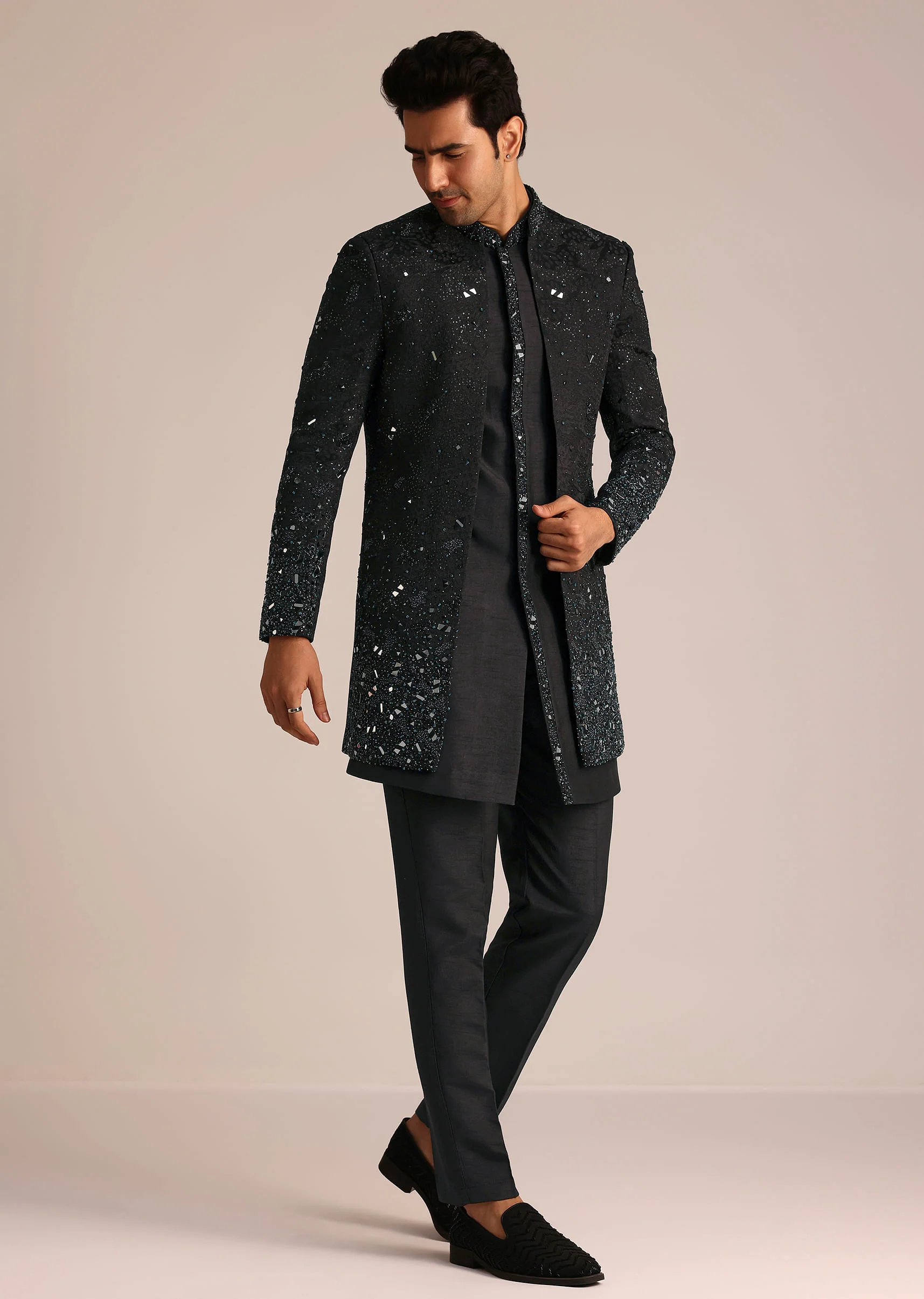 Black Indo Western Set With Mirror Work - Image 4